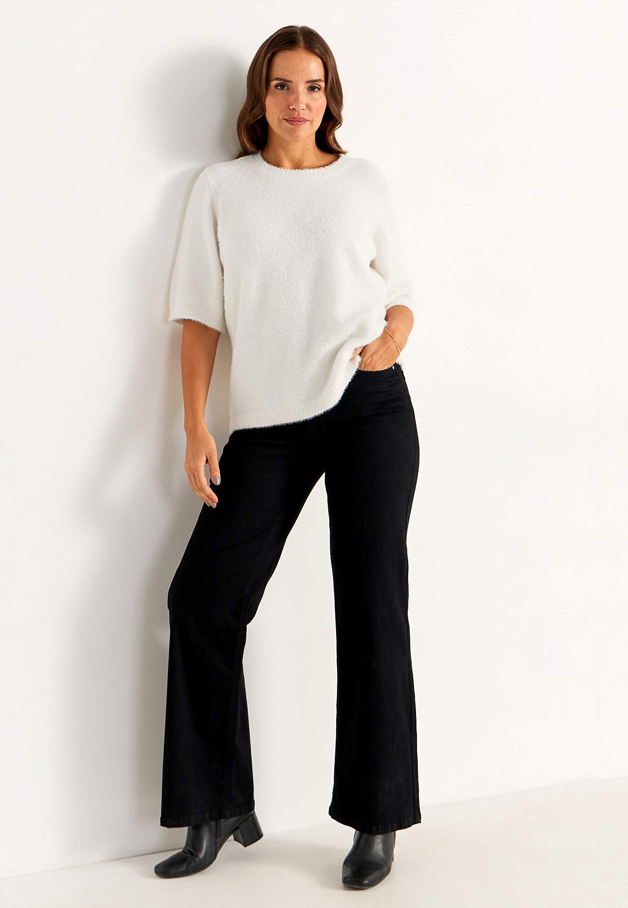 Gebreide sweater met korte mouwen