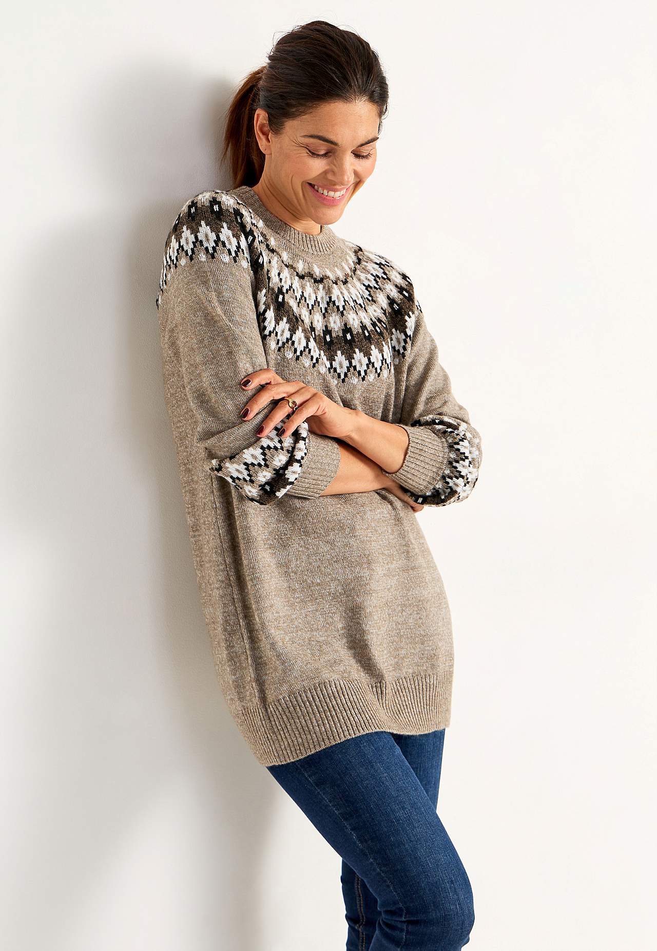 Gebreide trui met een jacquard patroon