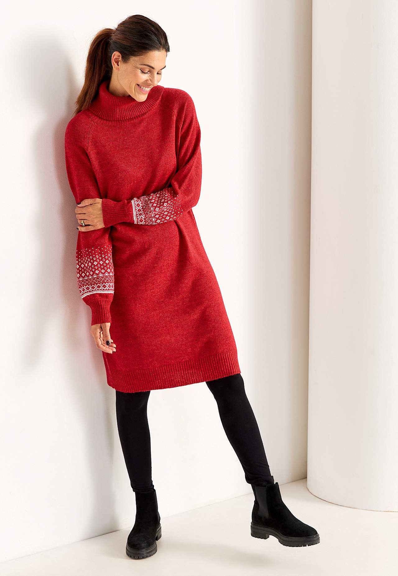Gebreide jurk met mouwen met een jacquard patroon