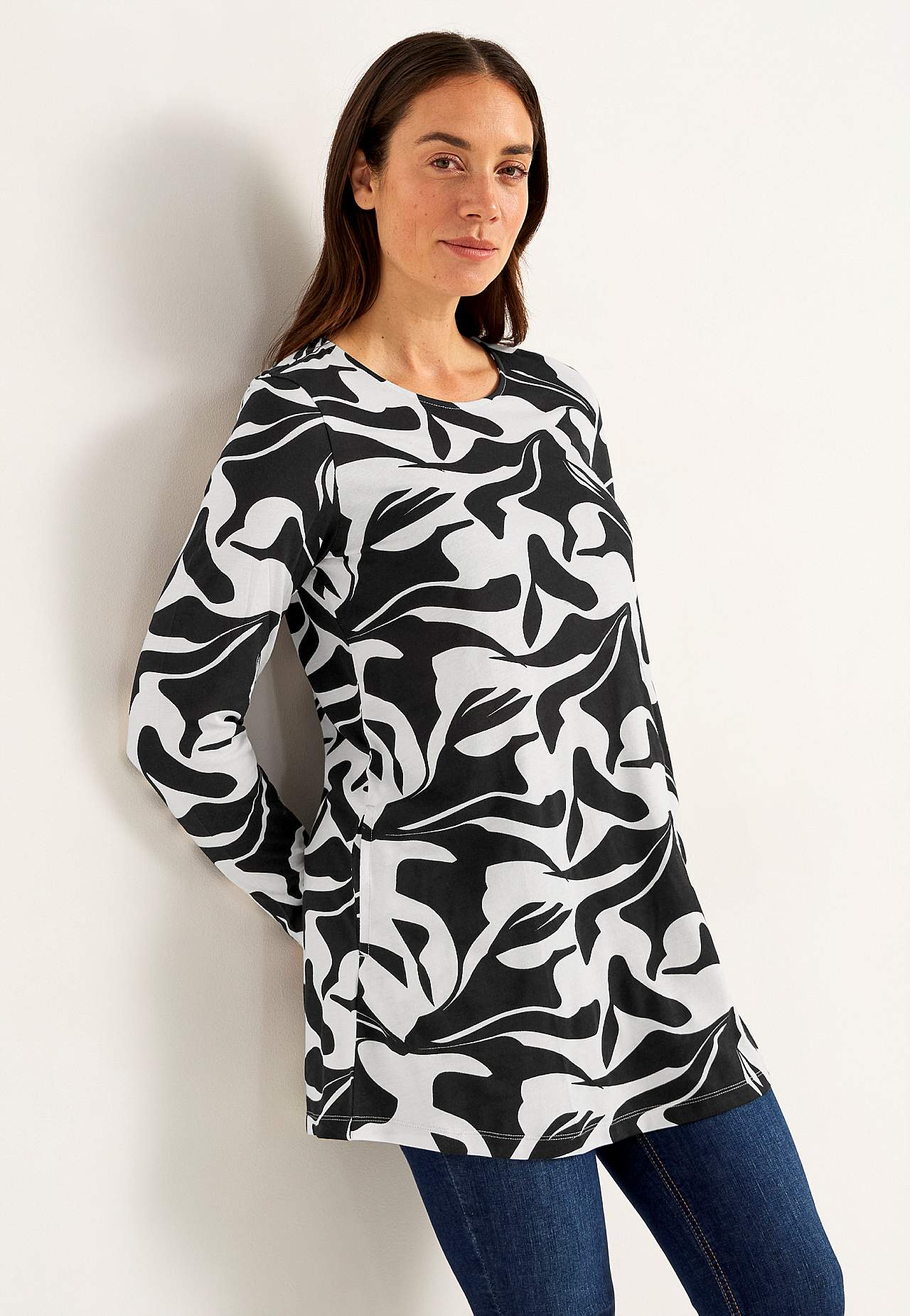 Patroonvormige jersey tuniek met zakken