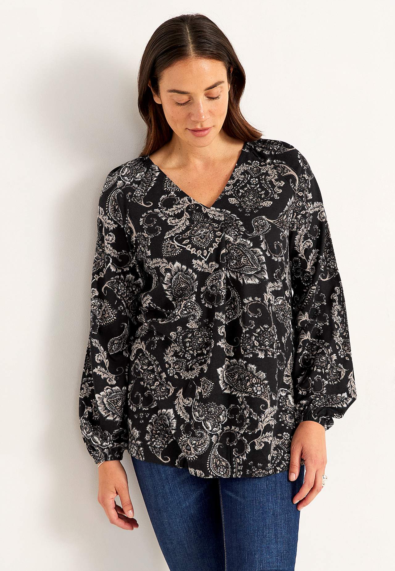 Patroonvormige jersey tuniek met decoratieve plooi