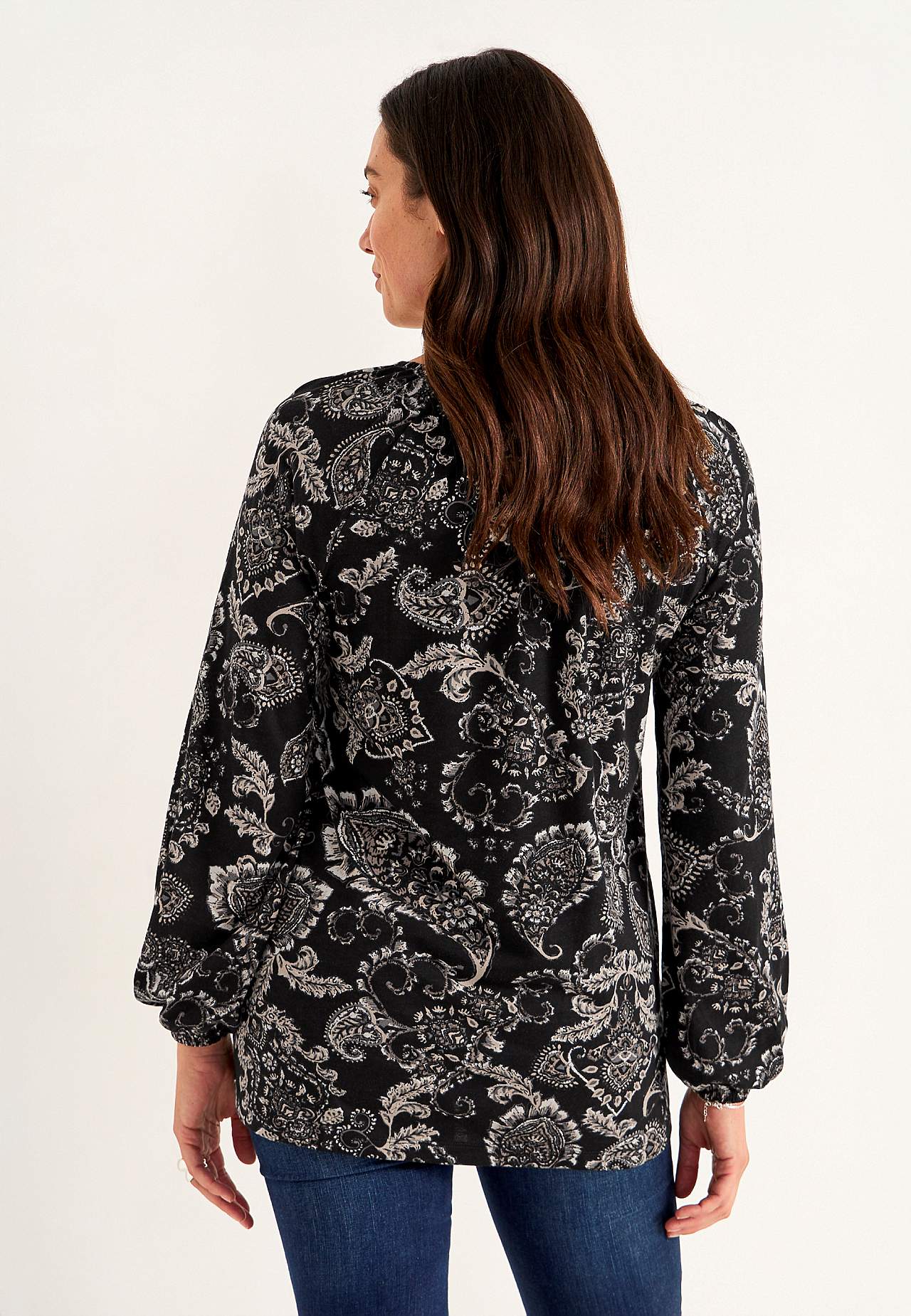Patroonvormige jersey tuniek met decoratieve plooi