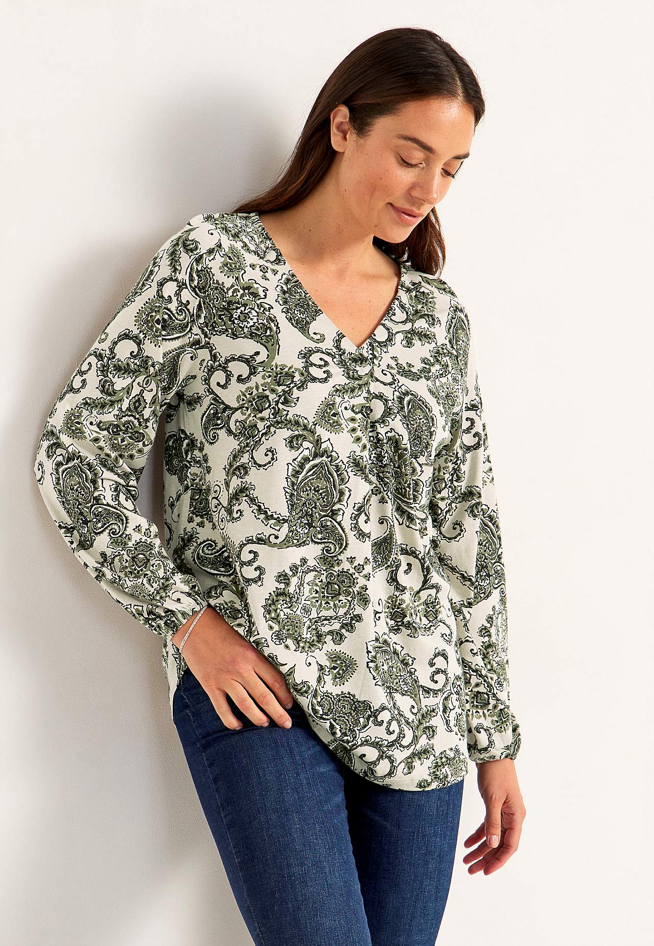 Patroonvormige jersey tuniek met decoratieve plooi