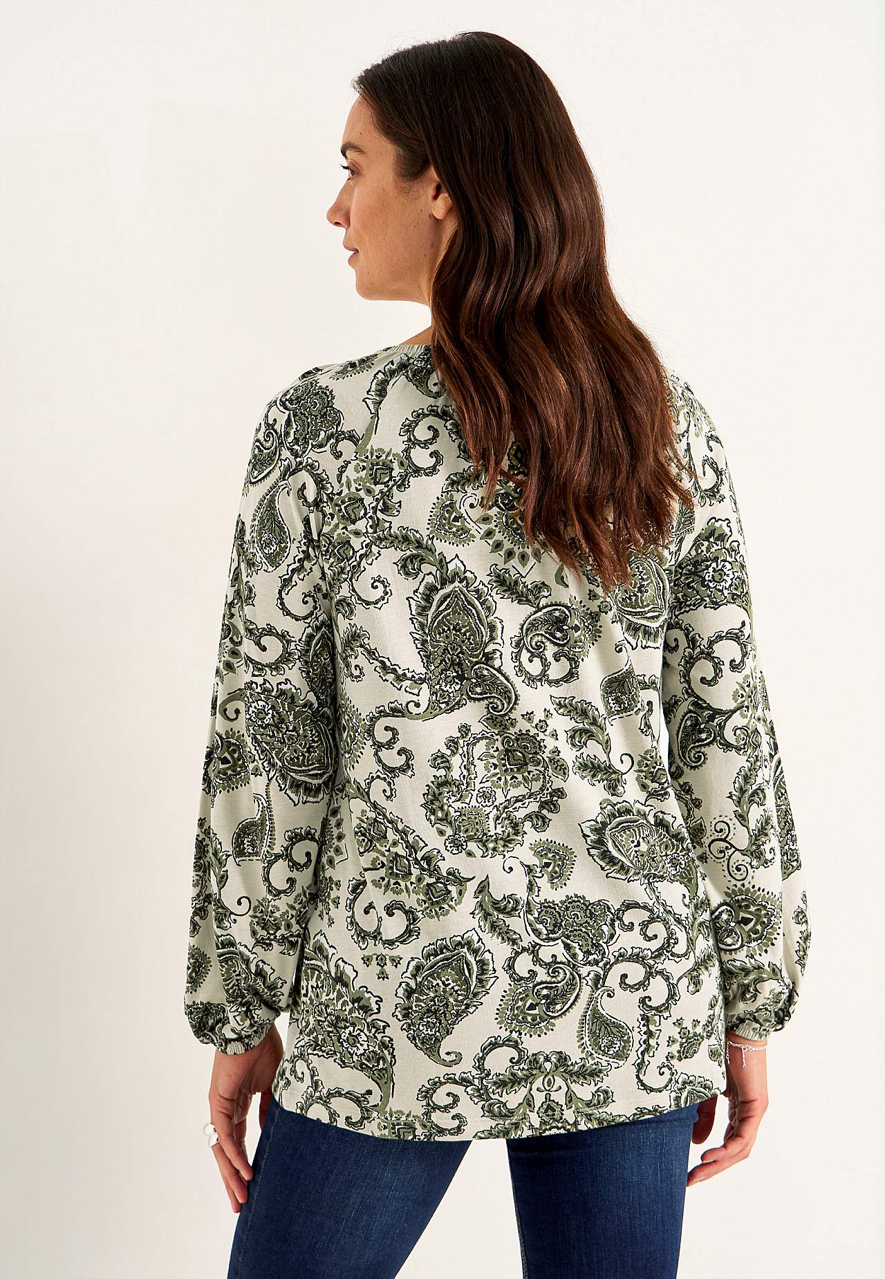 Patroonvormige jersey tuniek met decoratieve plooi