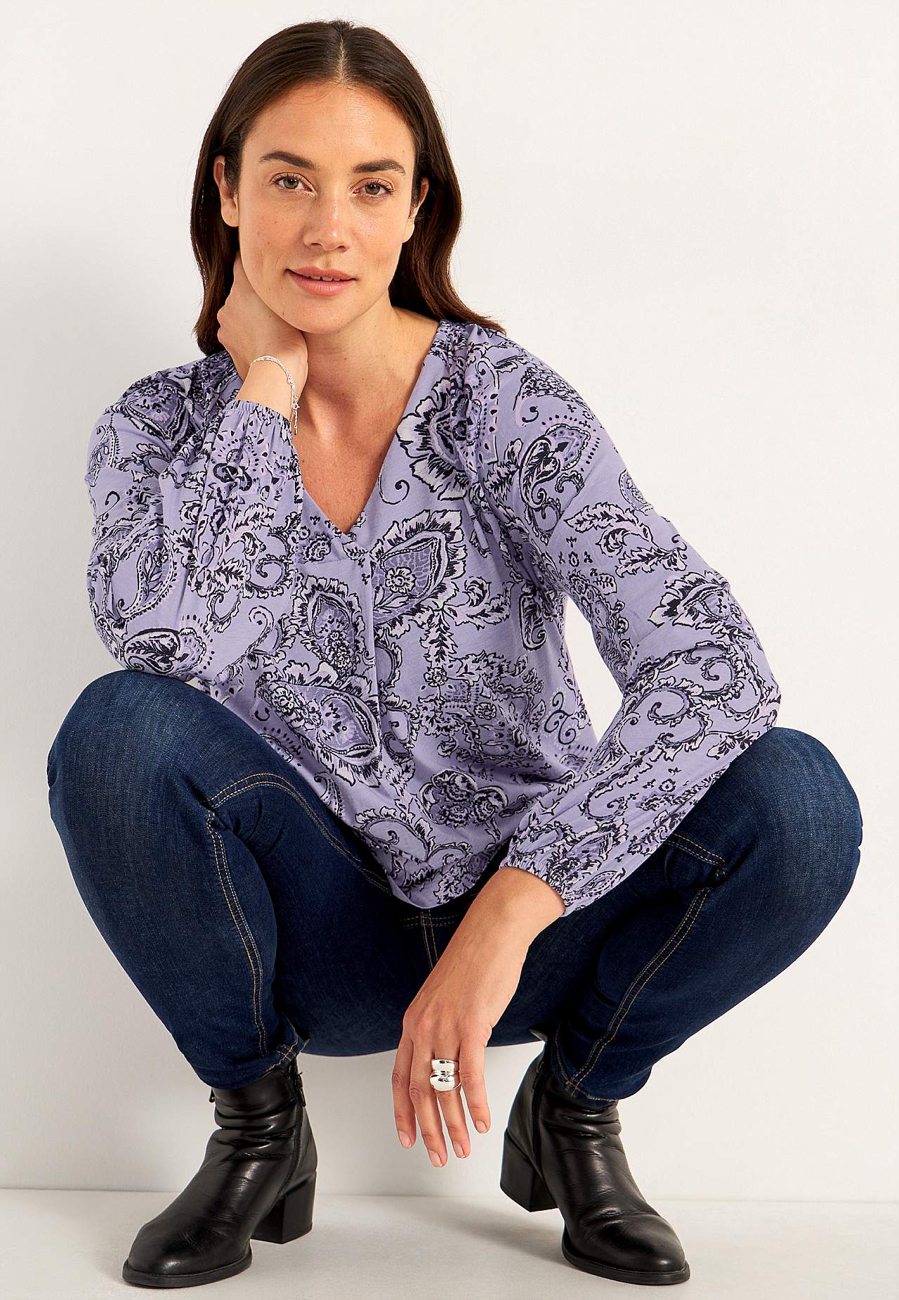 Patroonvormige jersey tuniek met decoratieve plooi