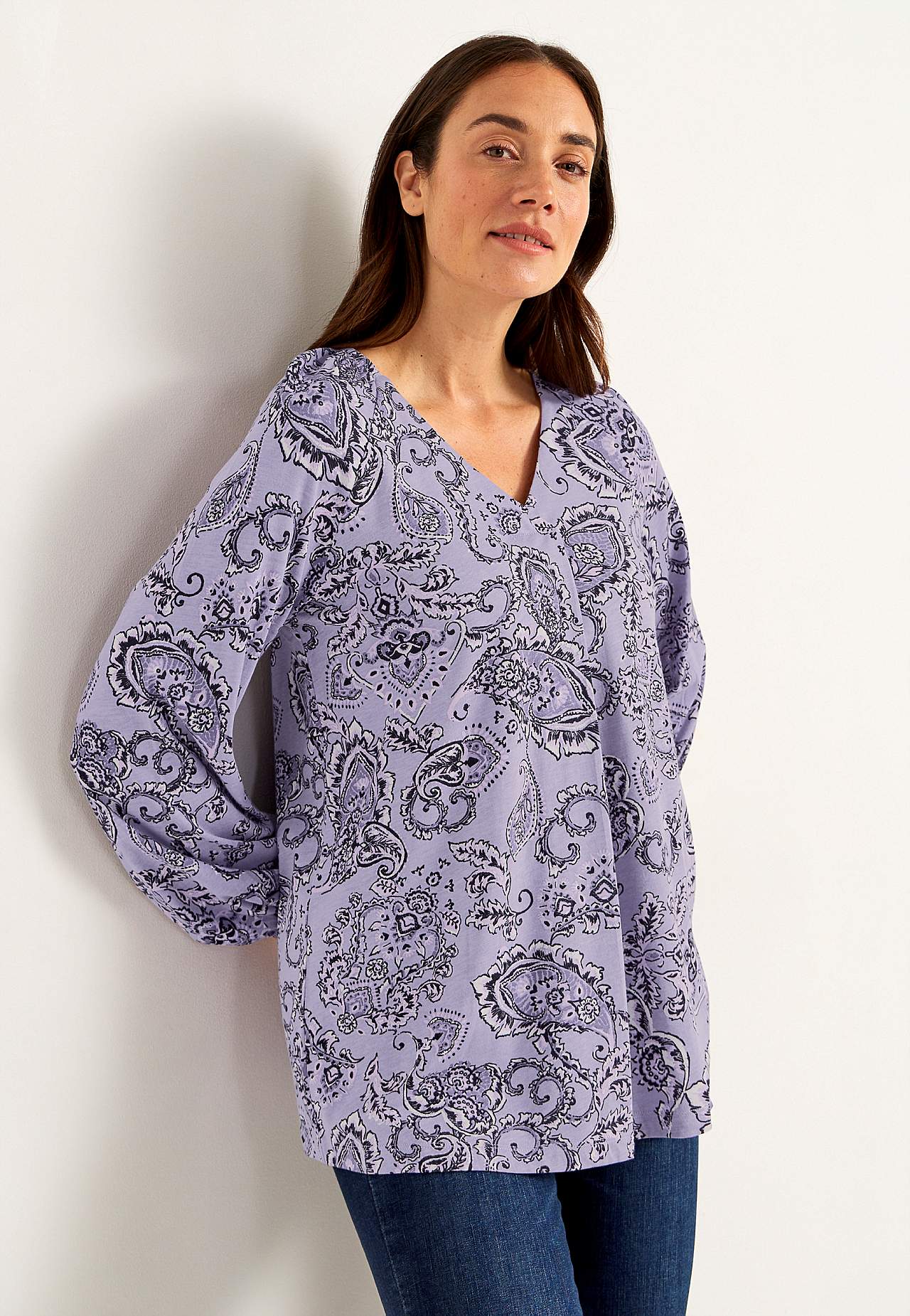 Patroonvormige jersey tuniek met decoratieve plooi