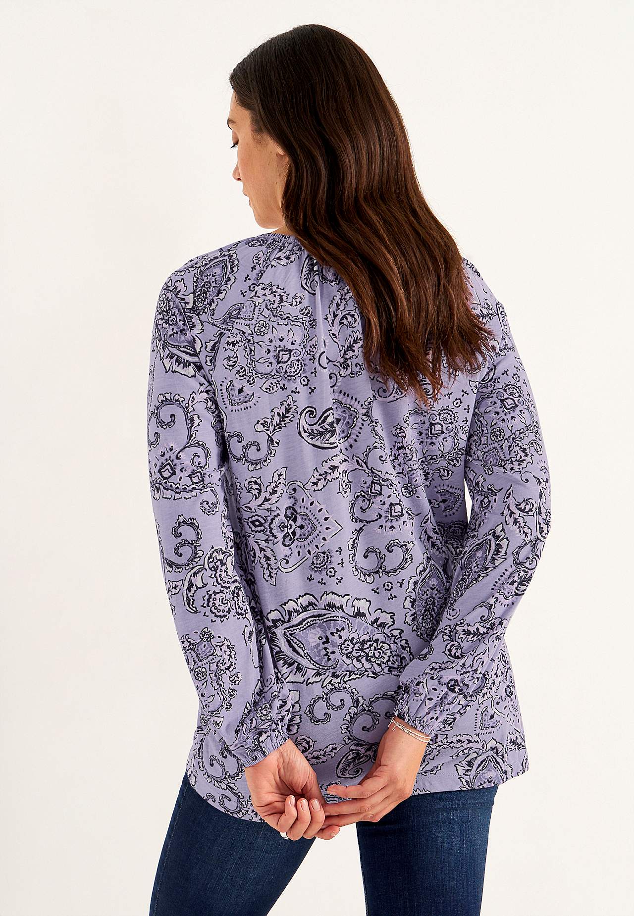 Patroonvormige jersey tuniek met decoratieve plooi