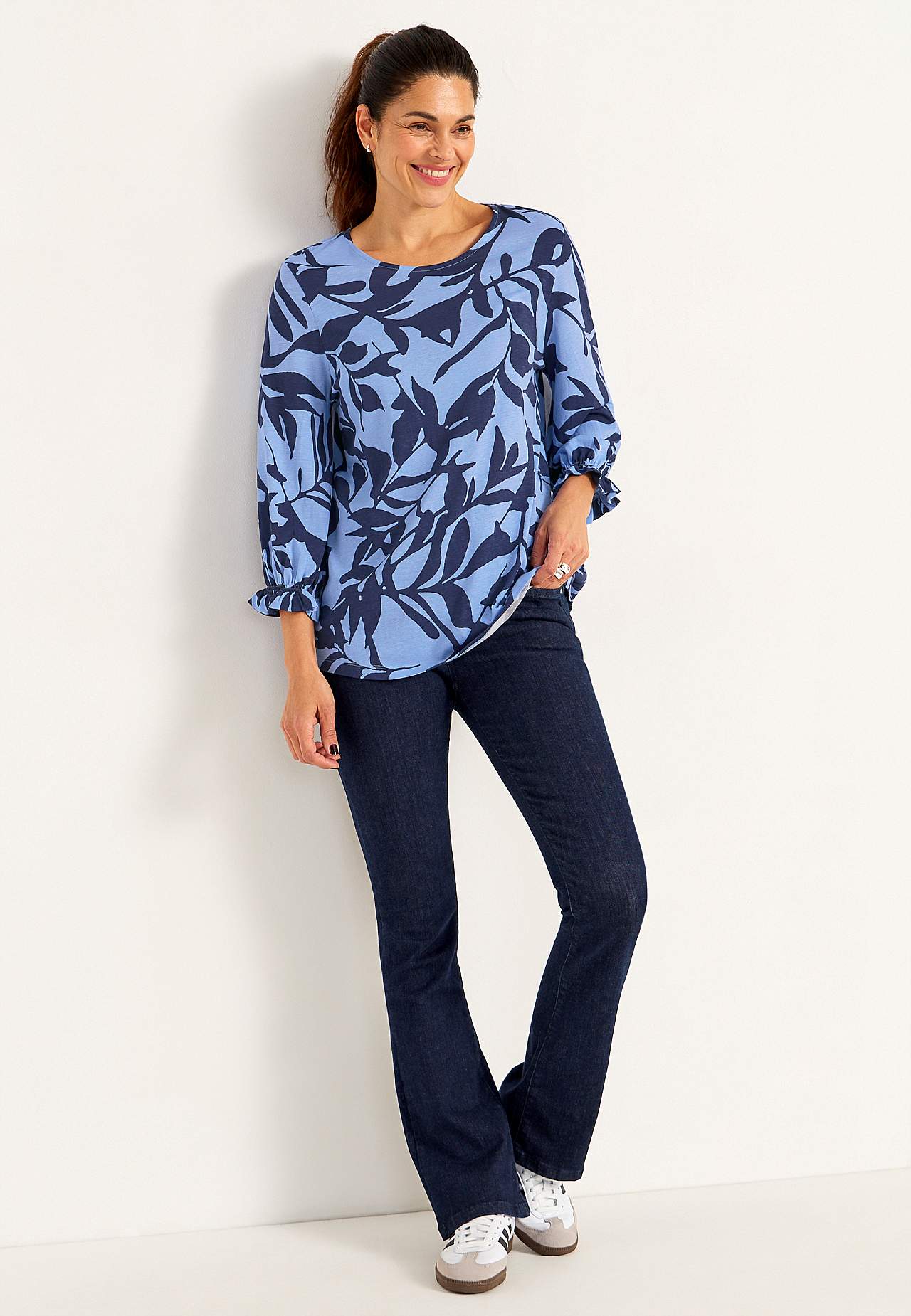 Jersey-topje met gesmokt detail