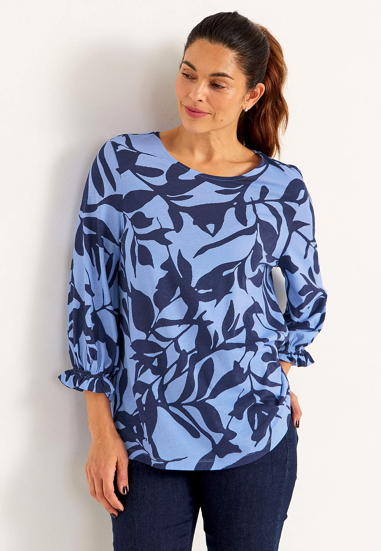 Jersey-topje met gesmokt detail