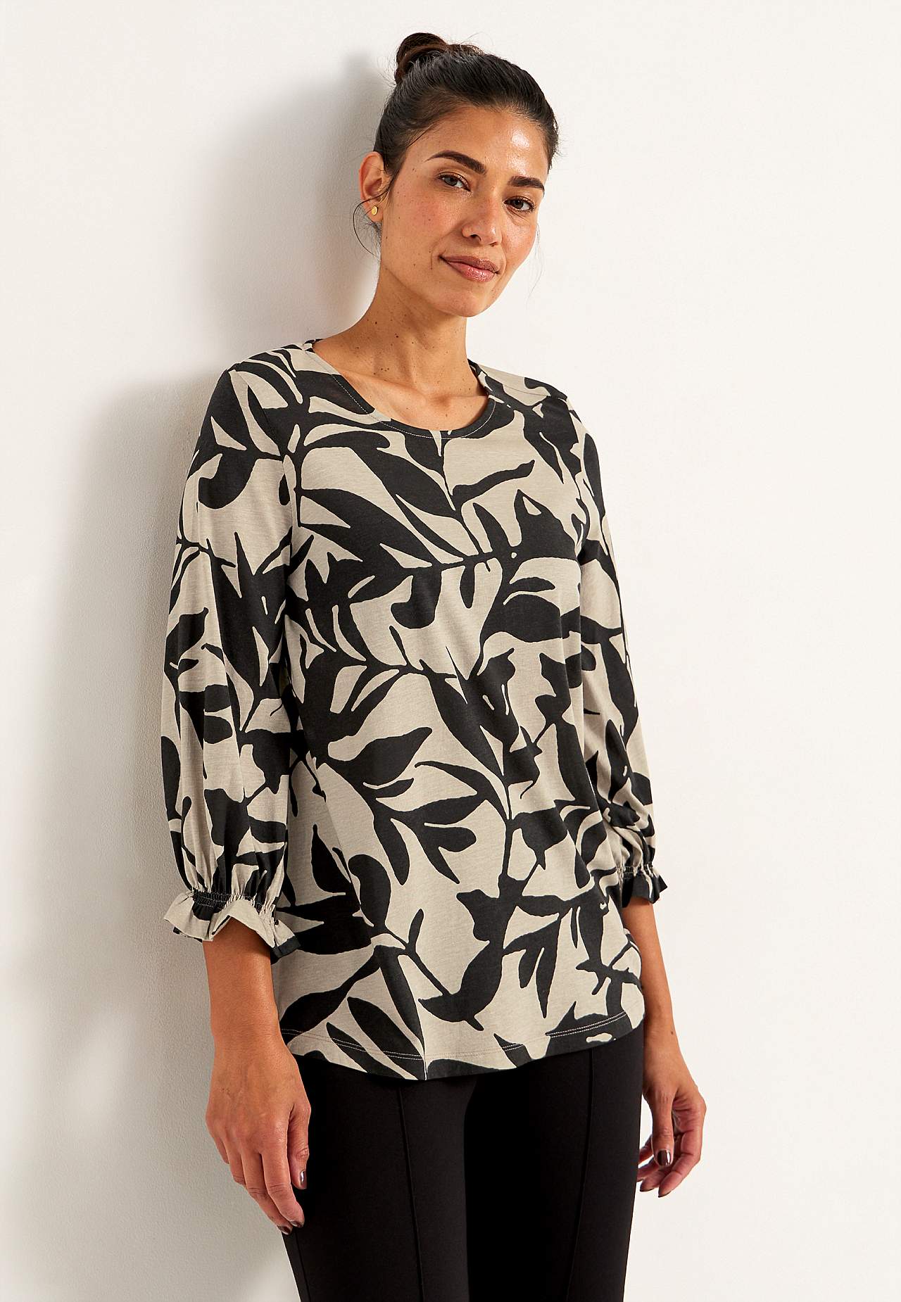 Jersey-topje met gesmokt detail