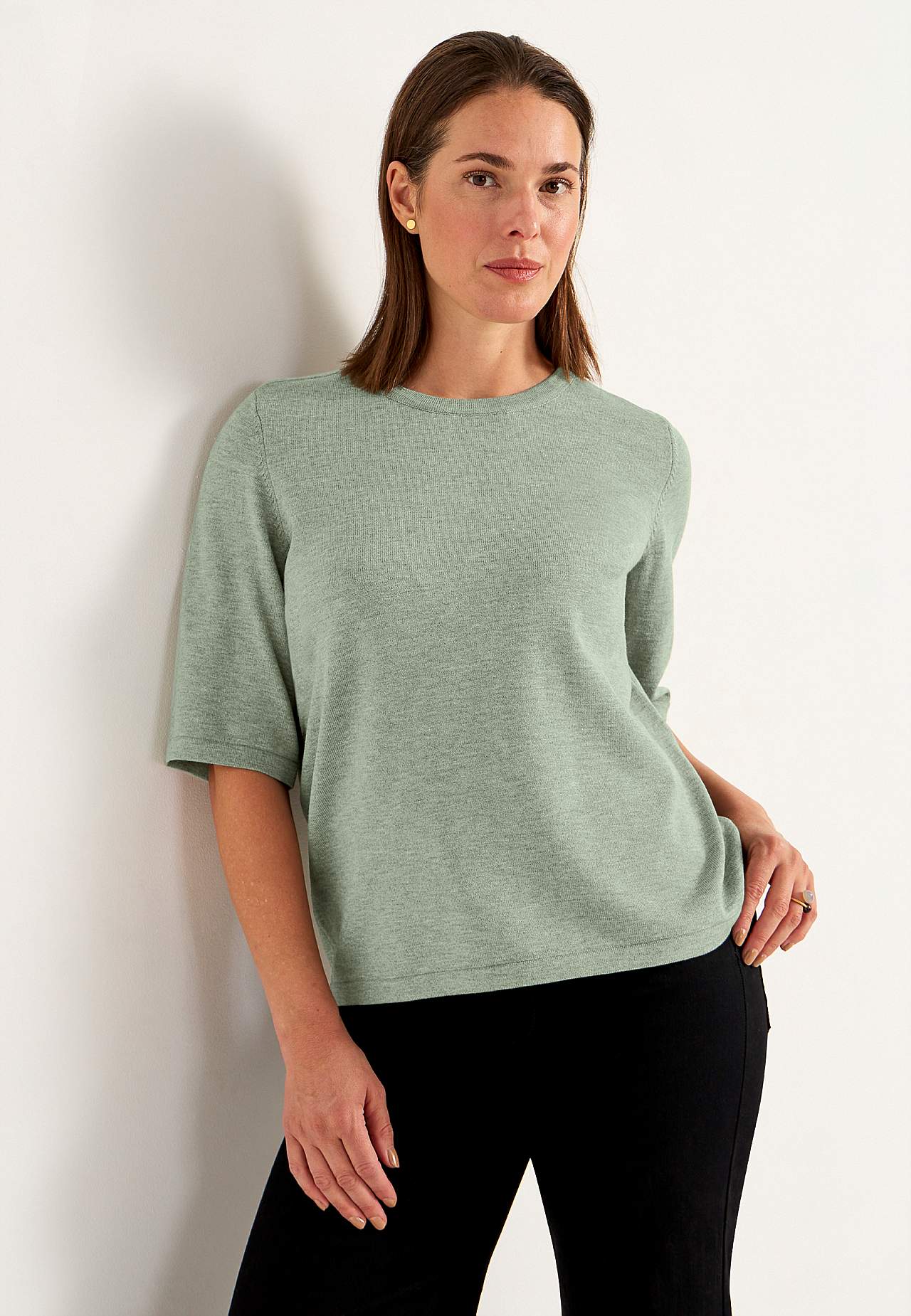 Fijn gebreide sweater met korte mouwen
