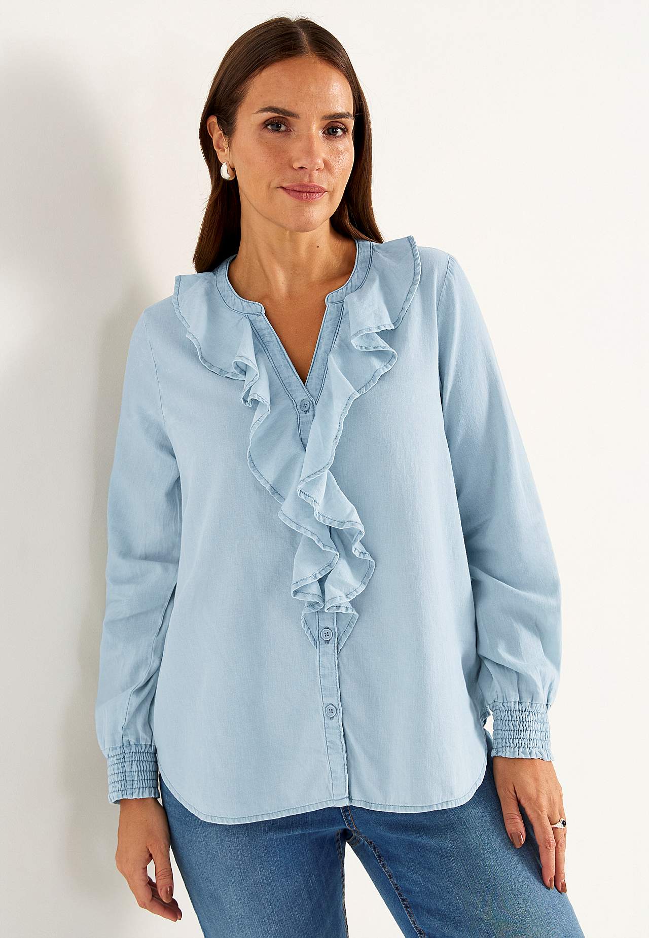 Blouse met ruches van denim