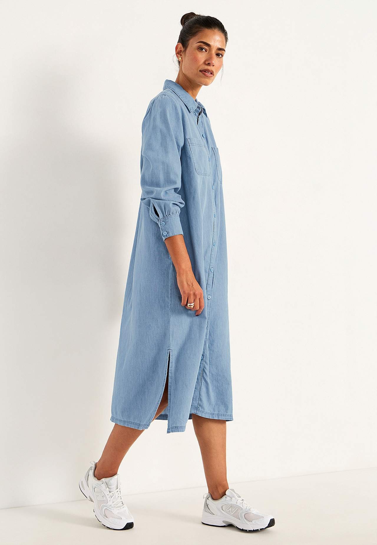 Denim jurk met zijzakken