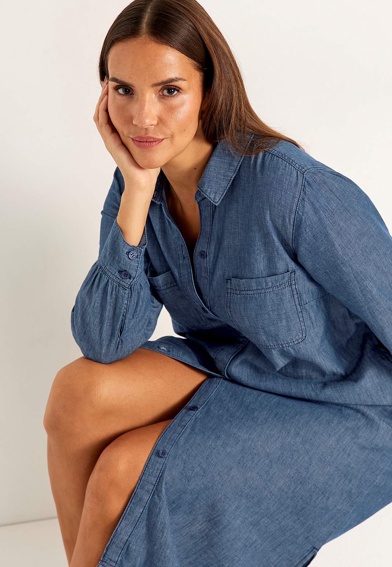 Denim jurk met zijzakken