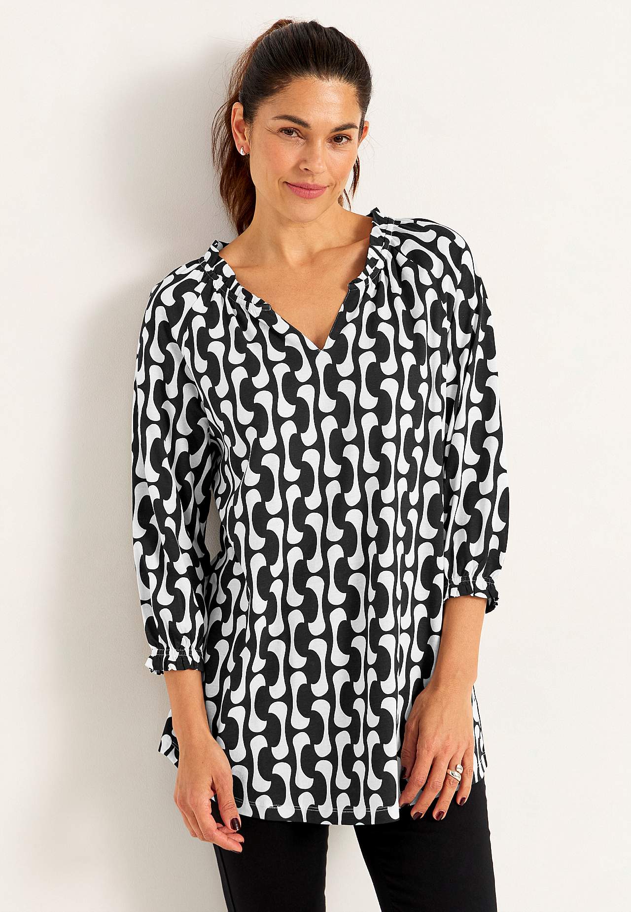 Jersey tuniek met 3/4 lengte mouwen