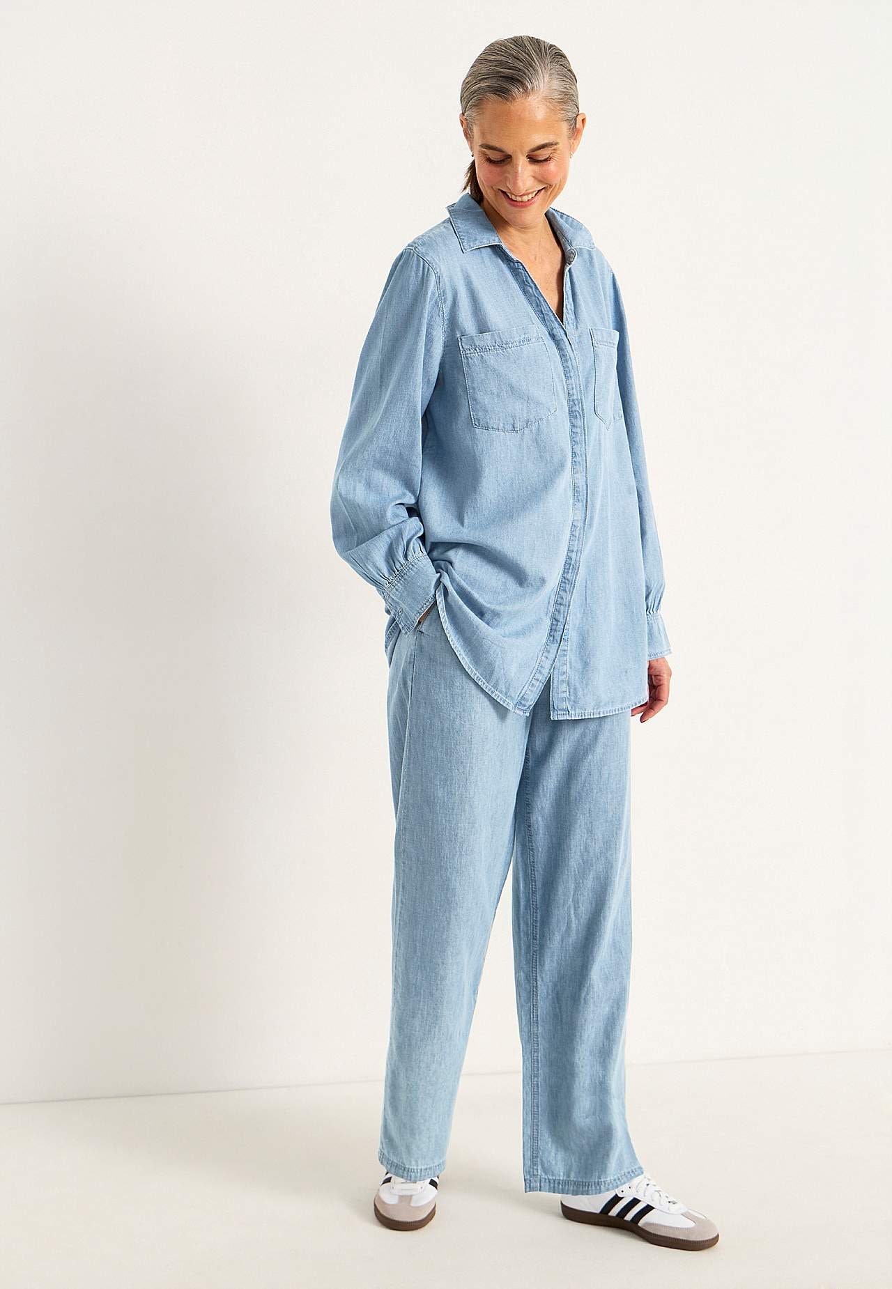 Broek van denim met wijde benen