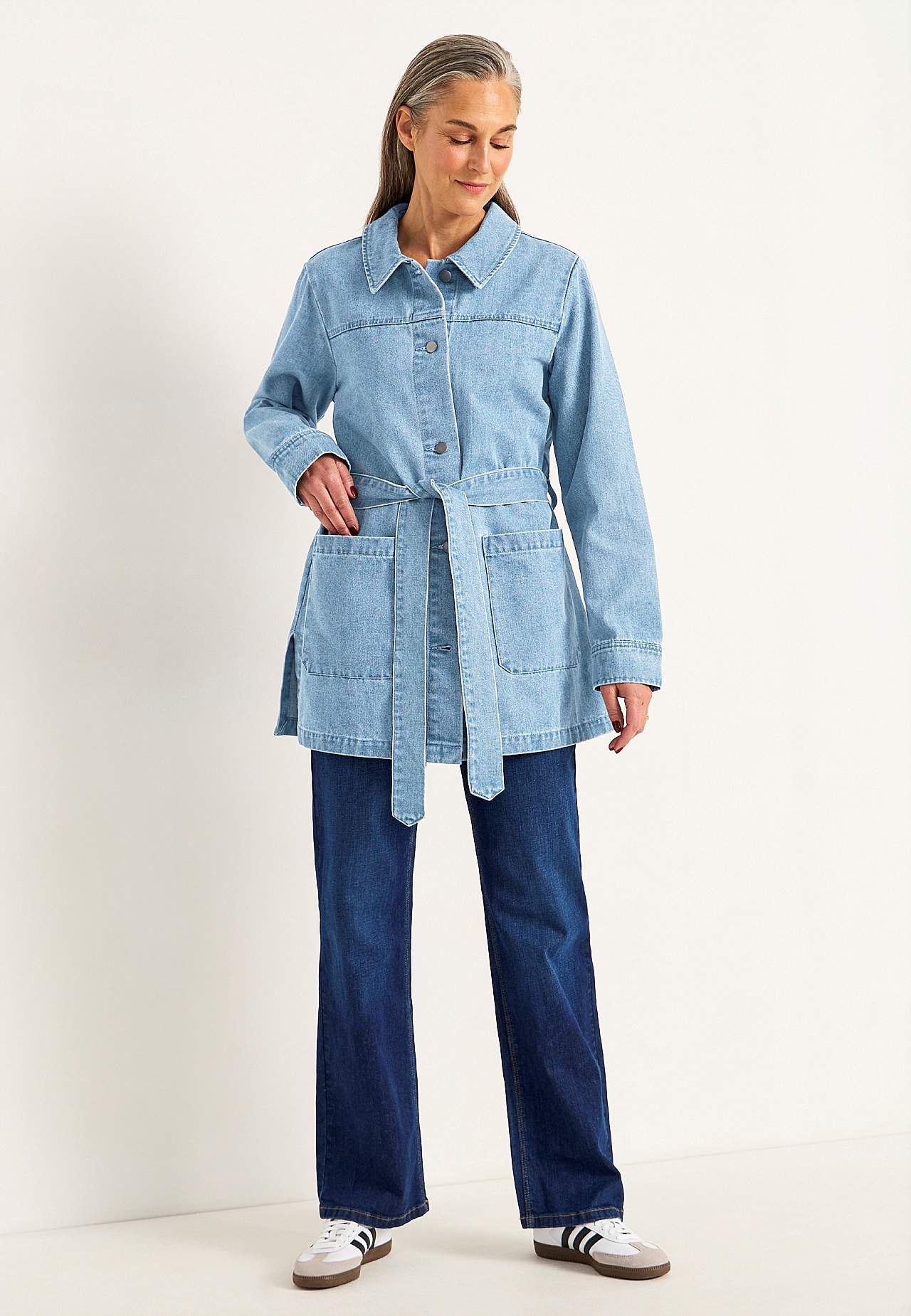 Denim jas met strikband