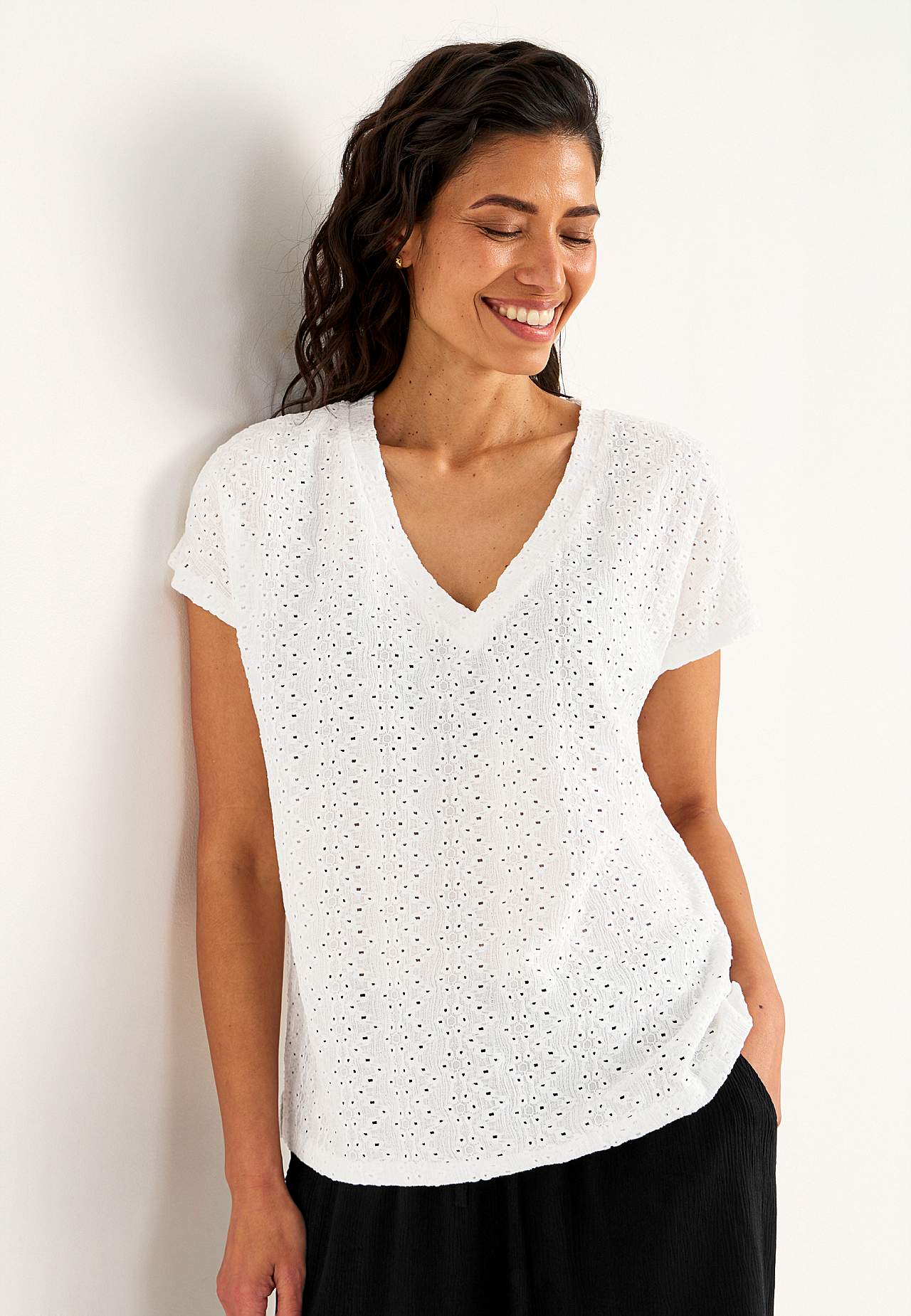 Jersey-topje met borduurwerk met gaten