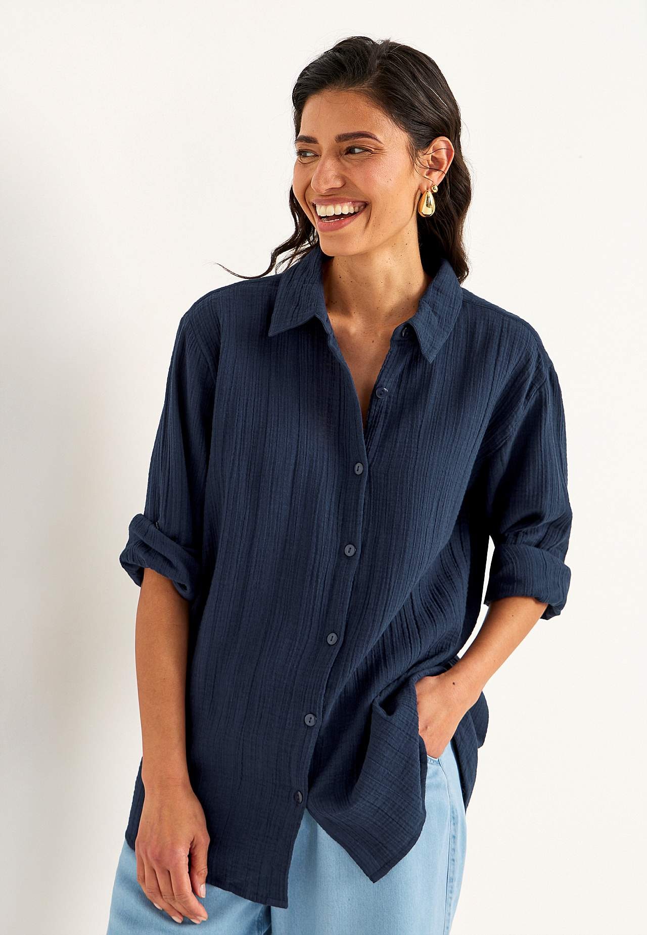 Lang shirt van gekreukt katoen