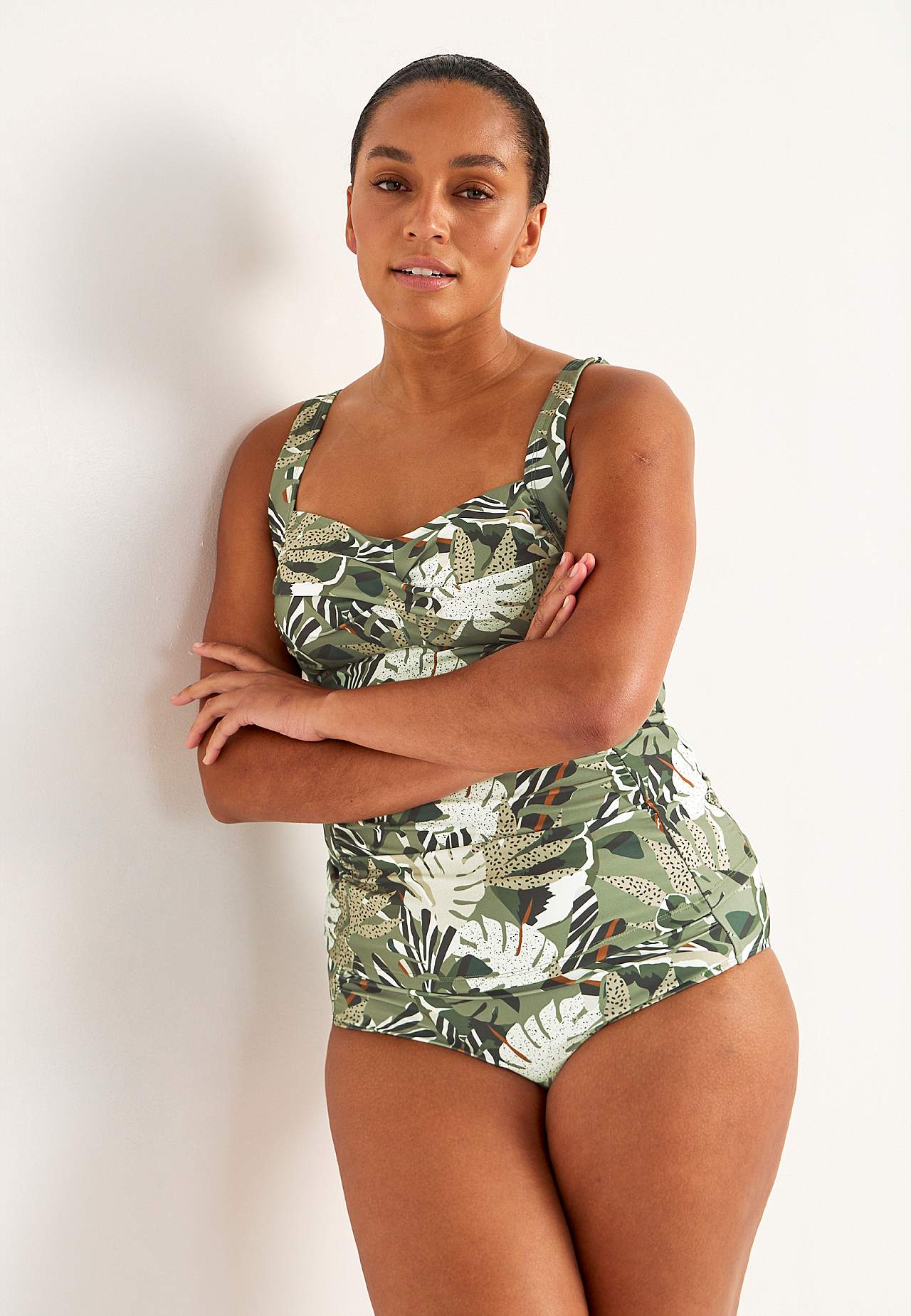Patroonvormig tankini hemdje met shaping effect