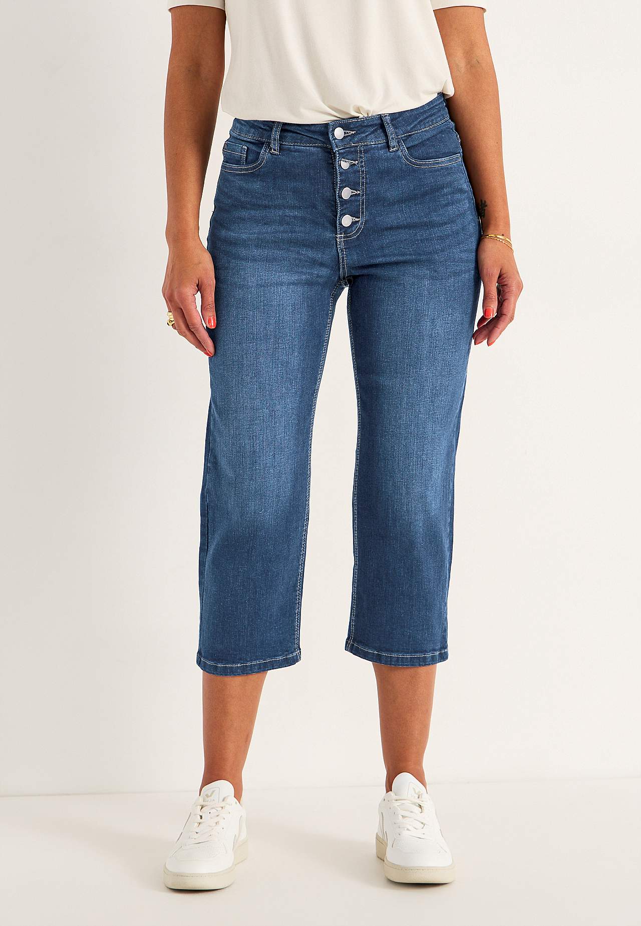 Cropped jeans met knoopsluiting