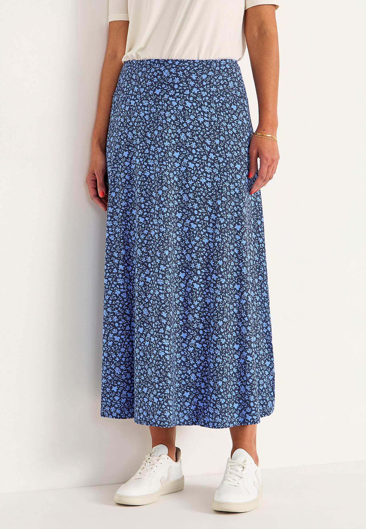 Lange en flared jersey rok