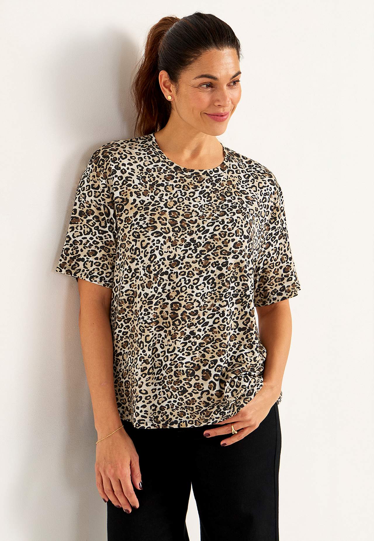 Luipaardkleurig jersey-topje