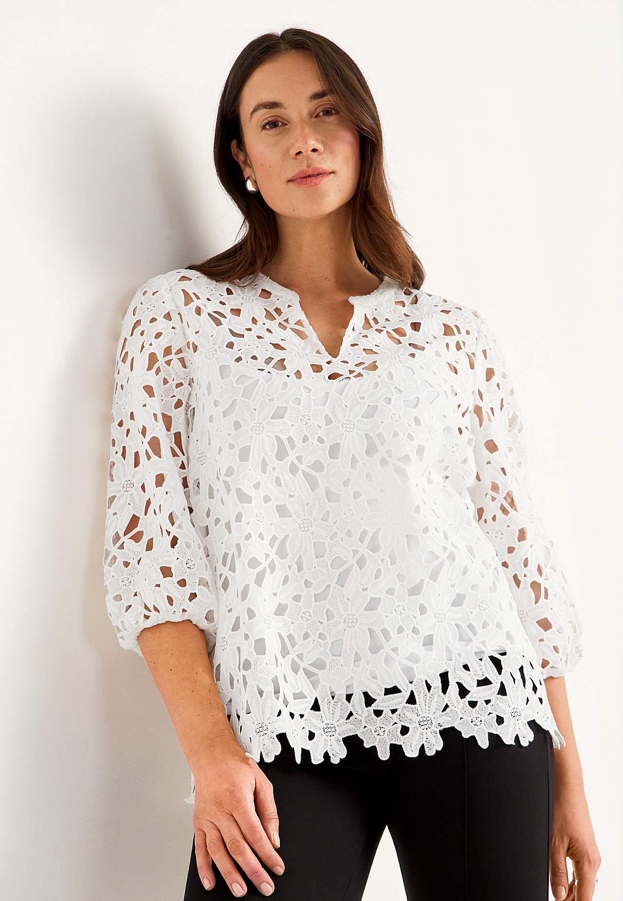 Kanten blouse met een bloemenpatroon