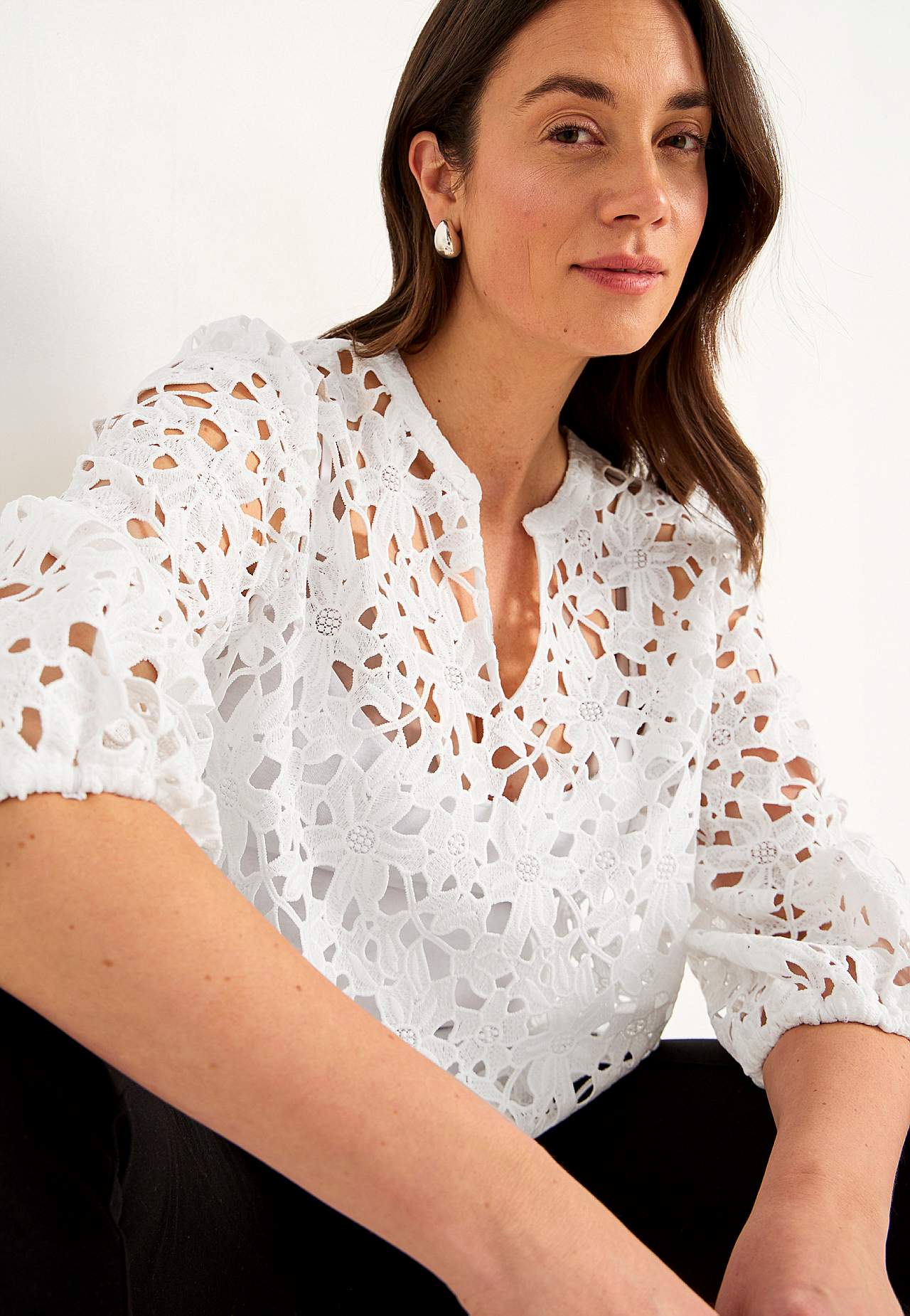 Kanten blouse met een bloemenpatroon