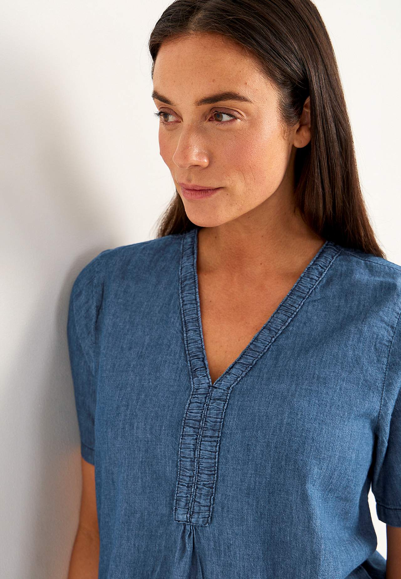 Denim tuniek met decoratieve v-hals