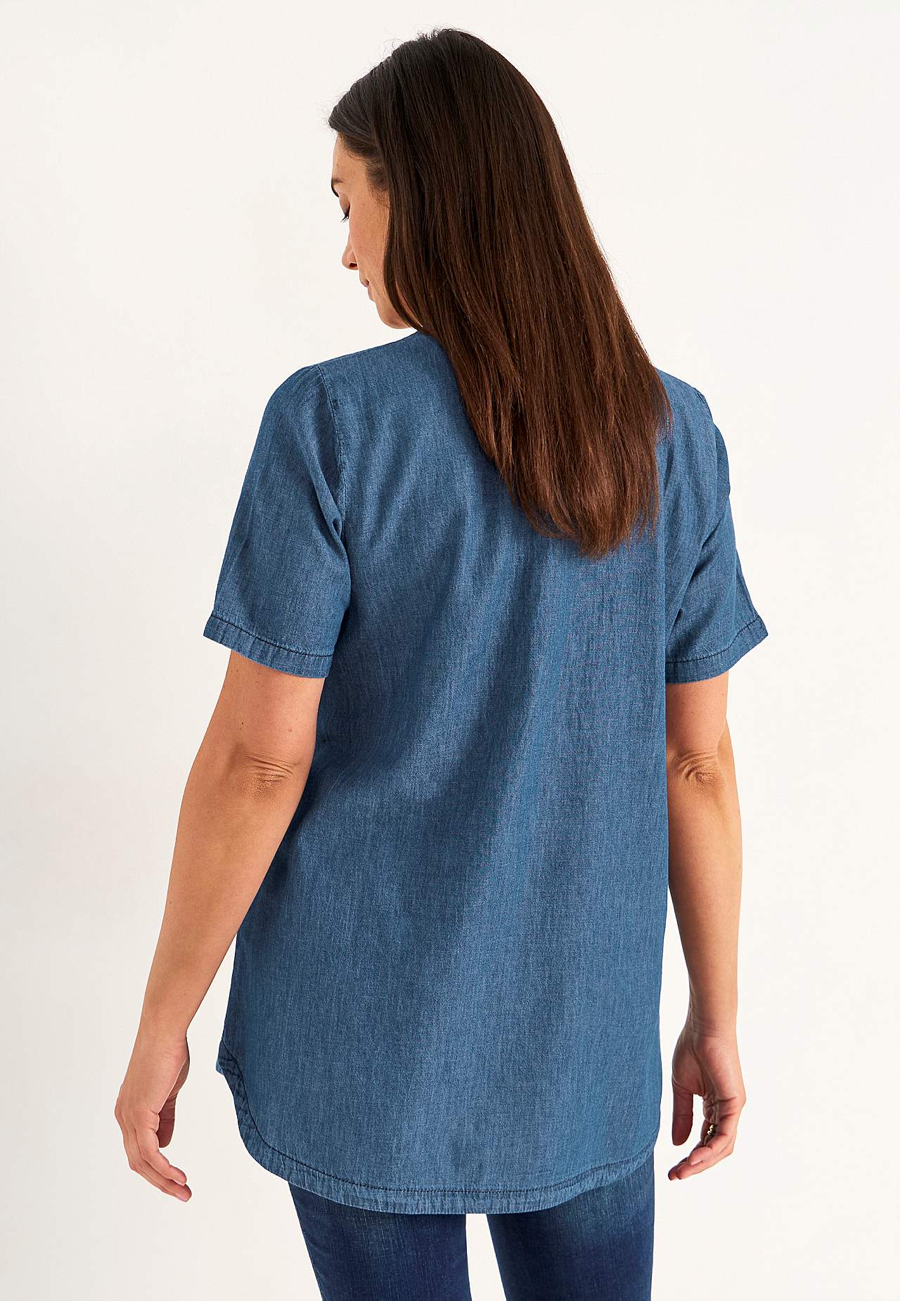 Denim tuniek met decoratieve v-hals