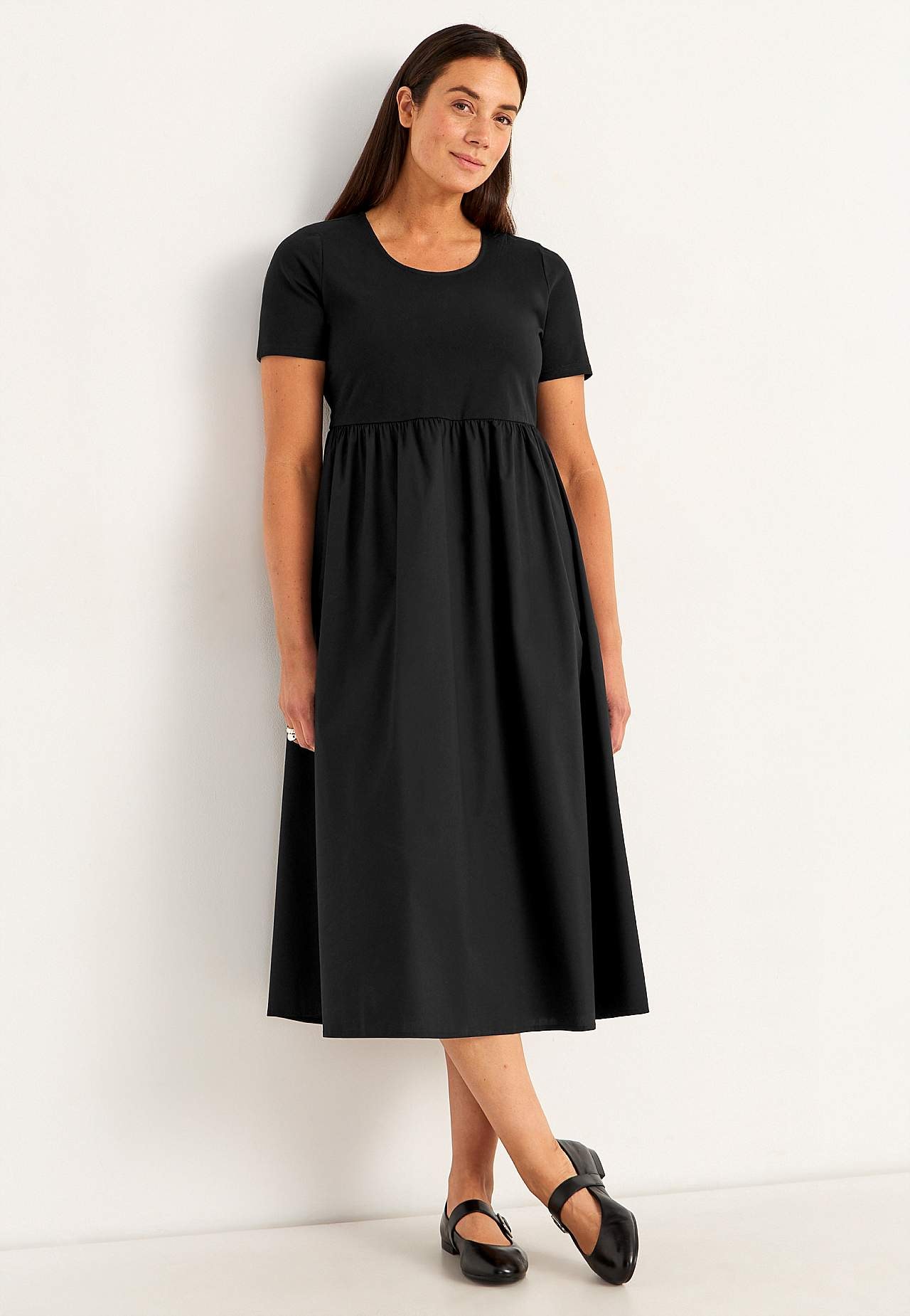 Jurk van popeline en tricot