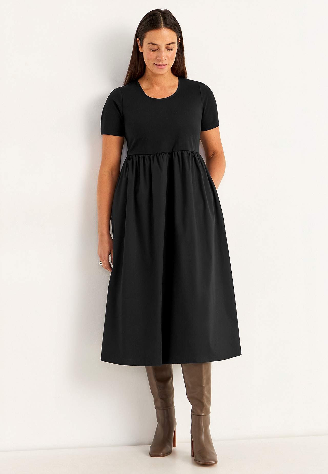 Jurk van popeline en tricot