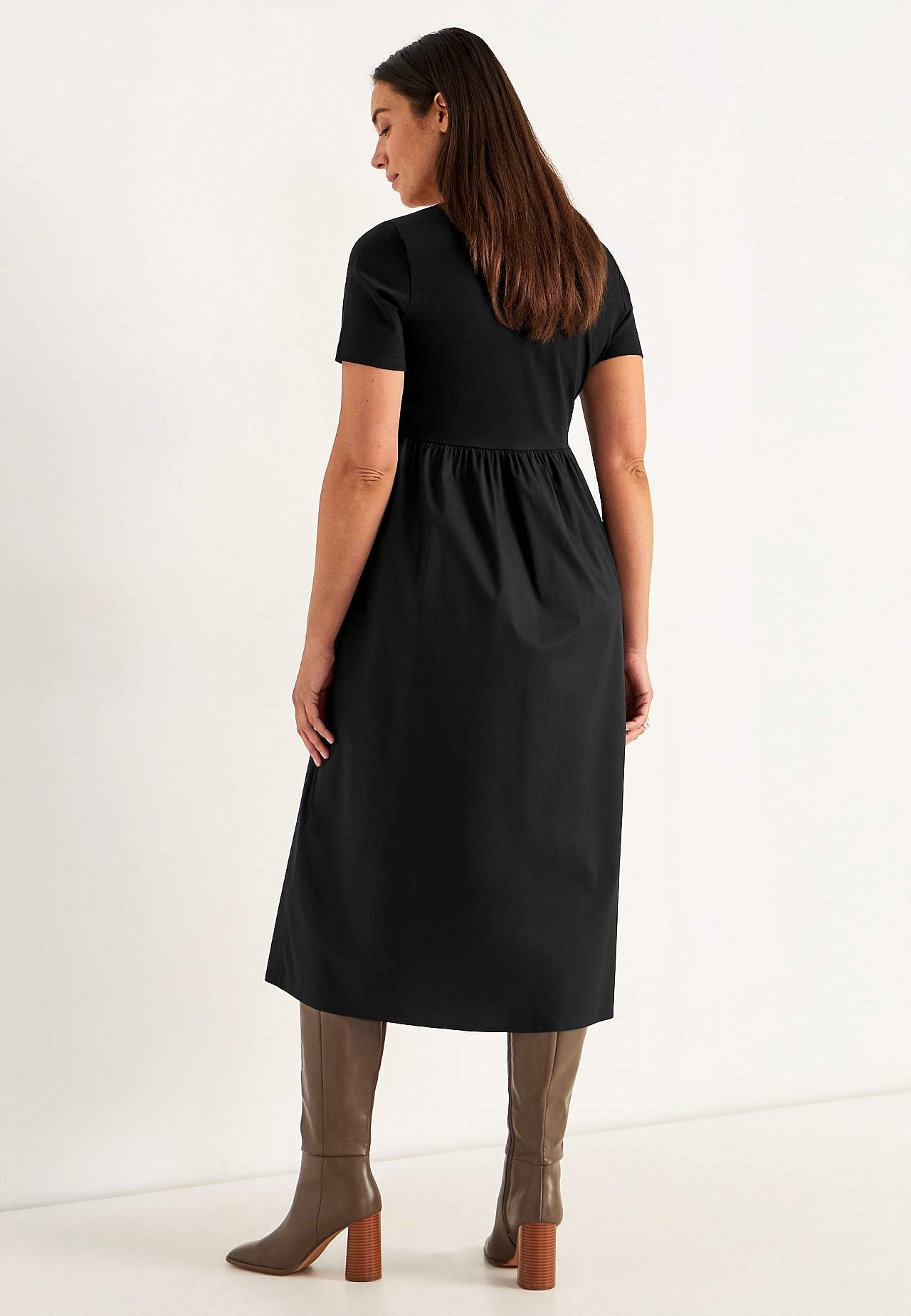 Jurk van popeline en tricot
