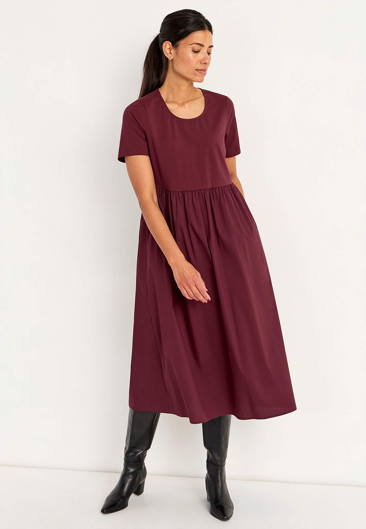 Jurk van popeline en tricot