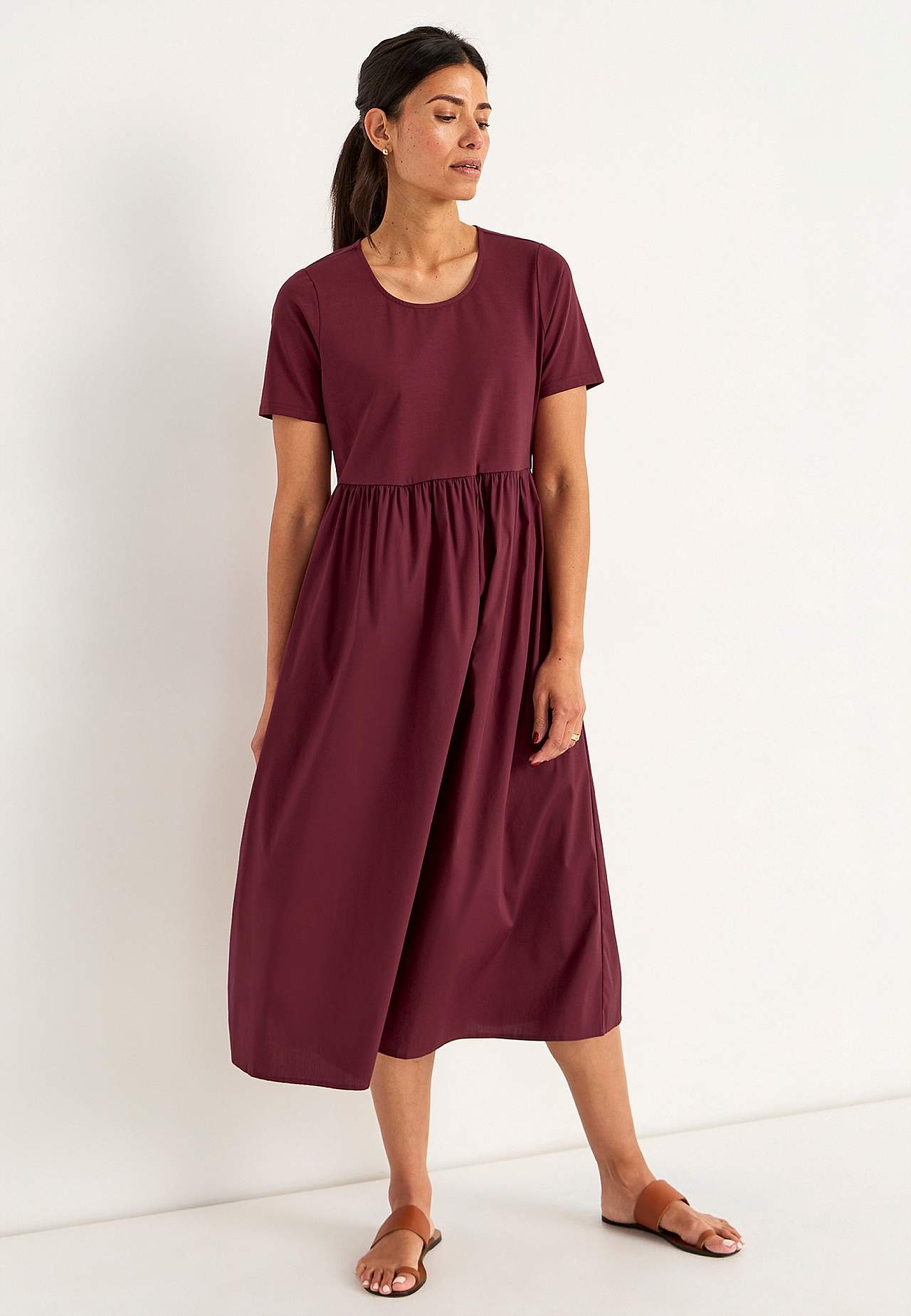 Jurk van popeline en tricot