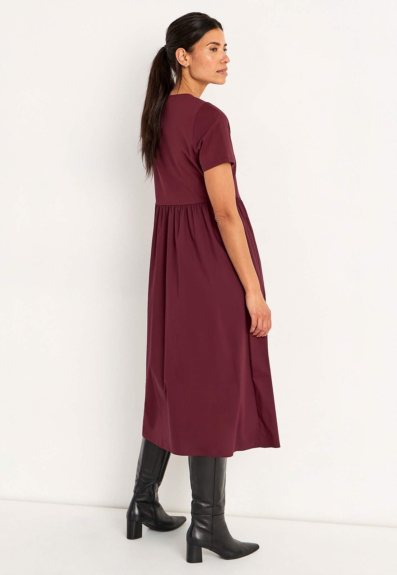 Jurk van popeline en tricot