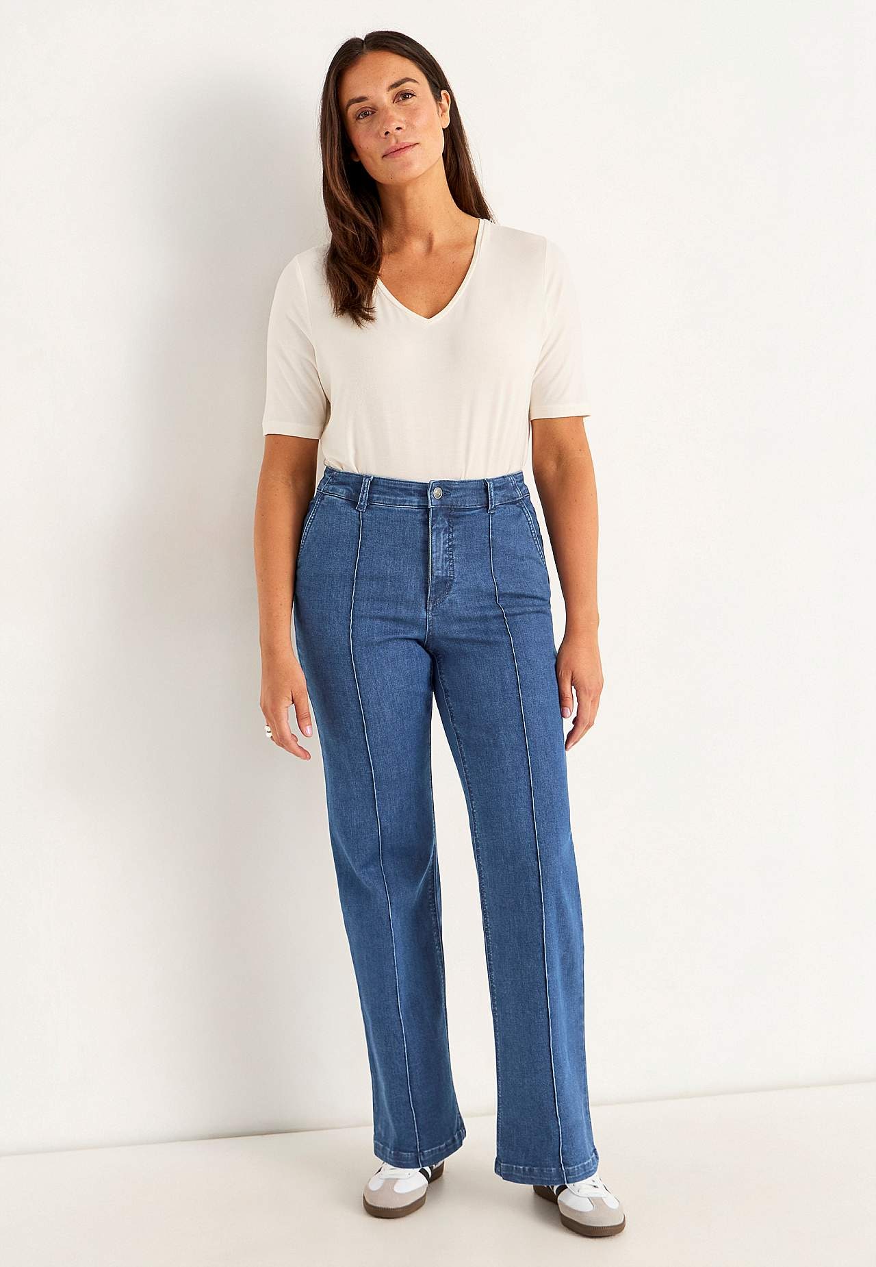 Wijde spijkerbroek met gestikte vouwen Mia