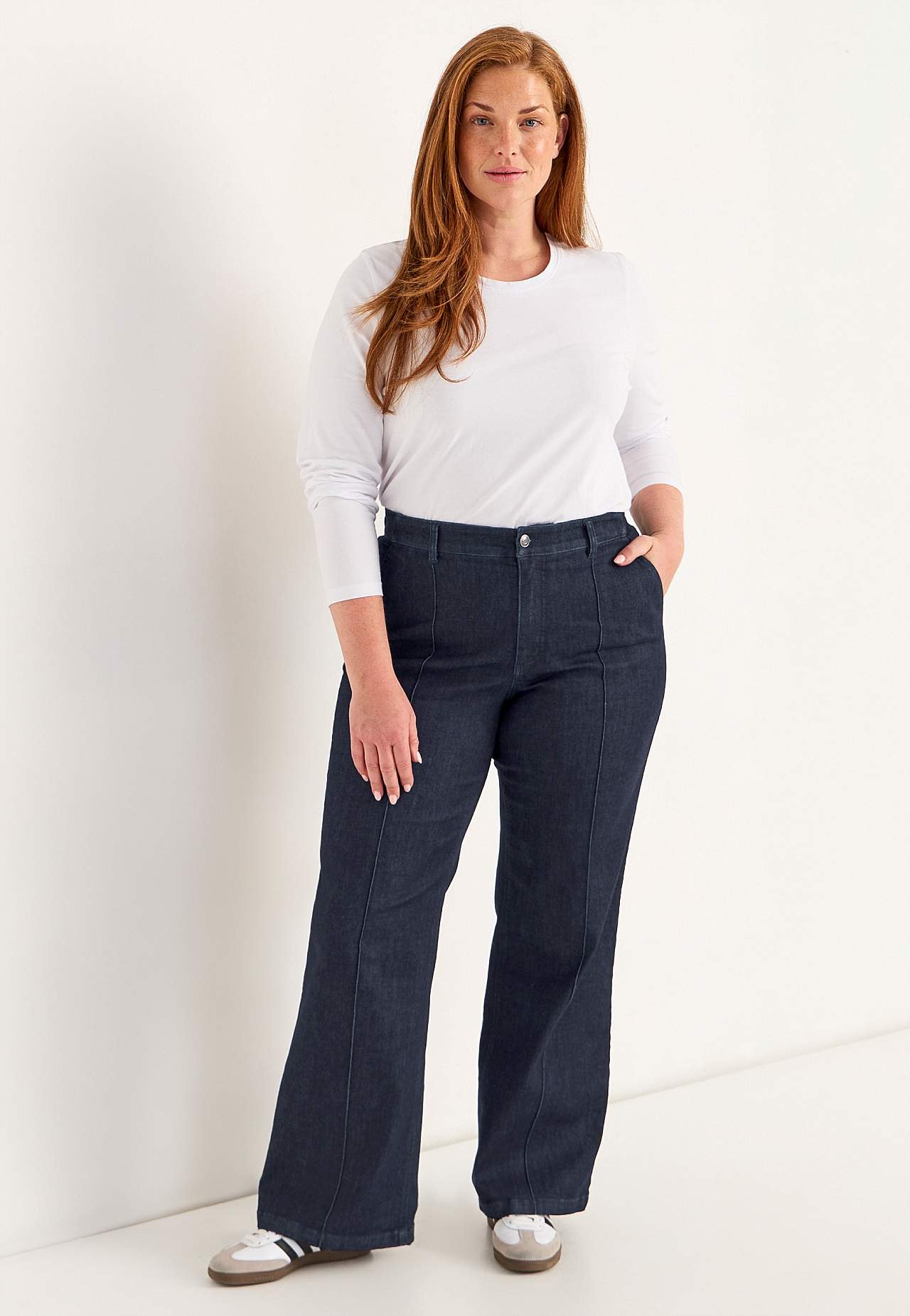 Wijde spijkerbroek met gestikte vouwen Mia