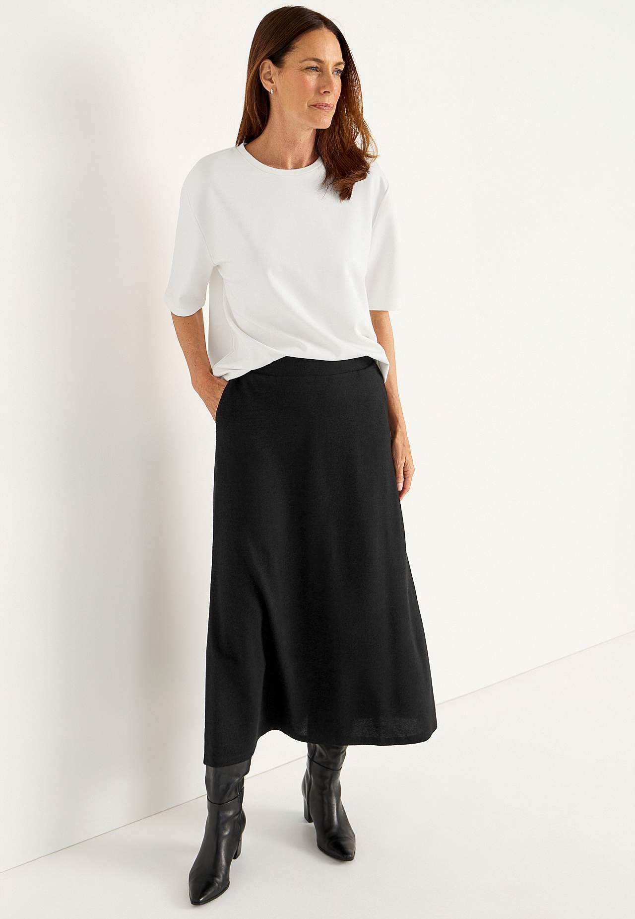 Flared jersey rok met zakken