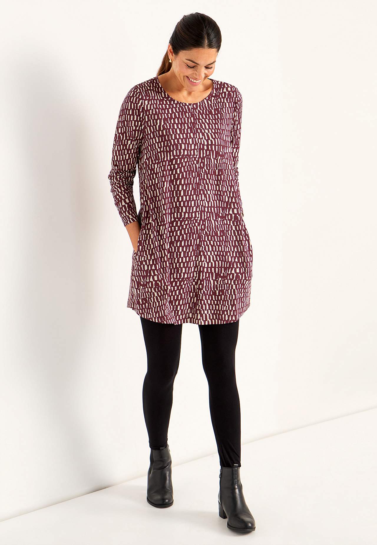 Patroonvormige jersey tuniek met zakken