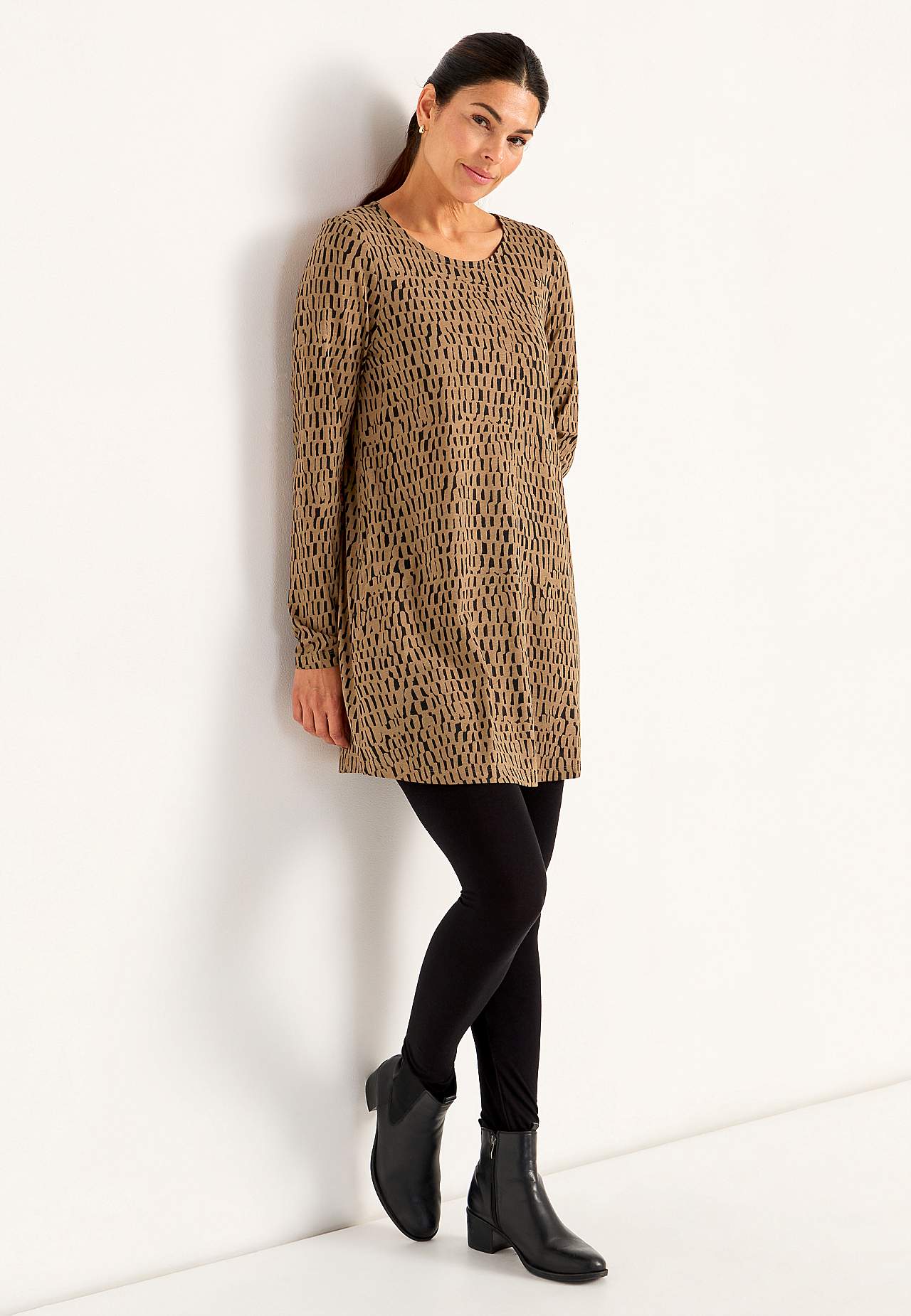 Patroonvormige jersey tuniek met zakken