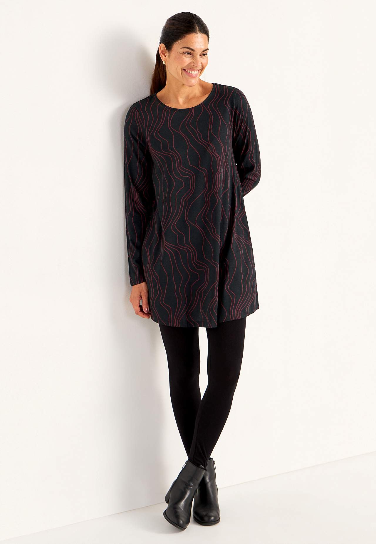 Patroonvormige jersey tuniek met zakken