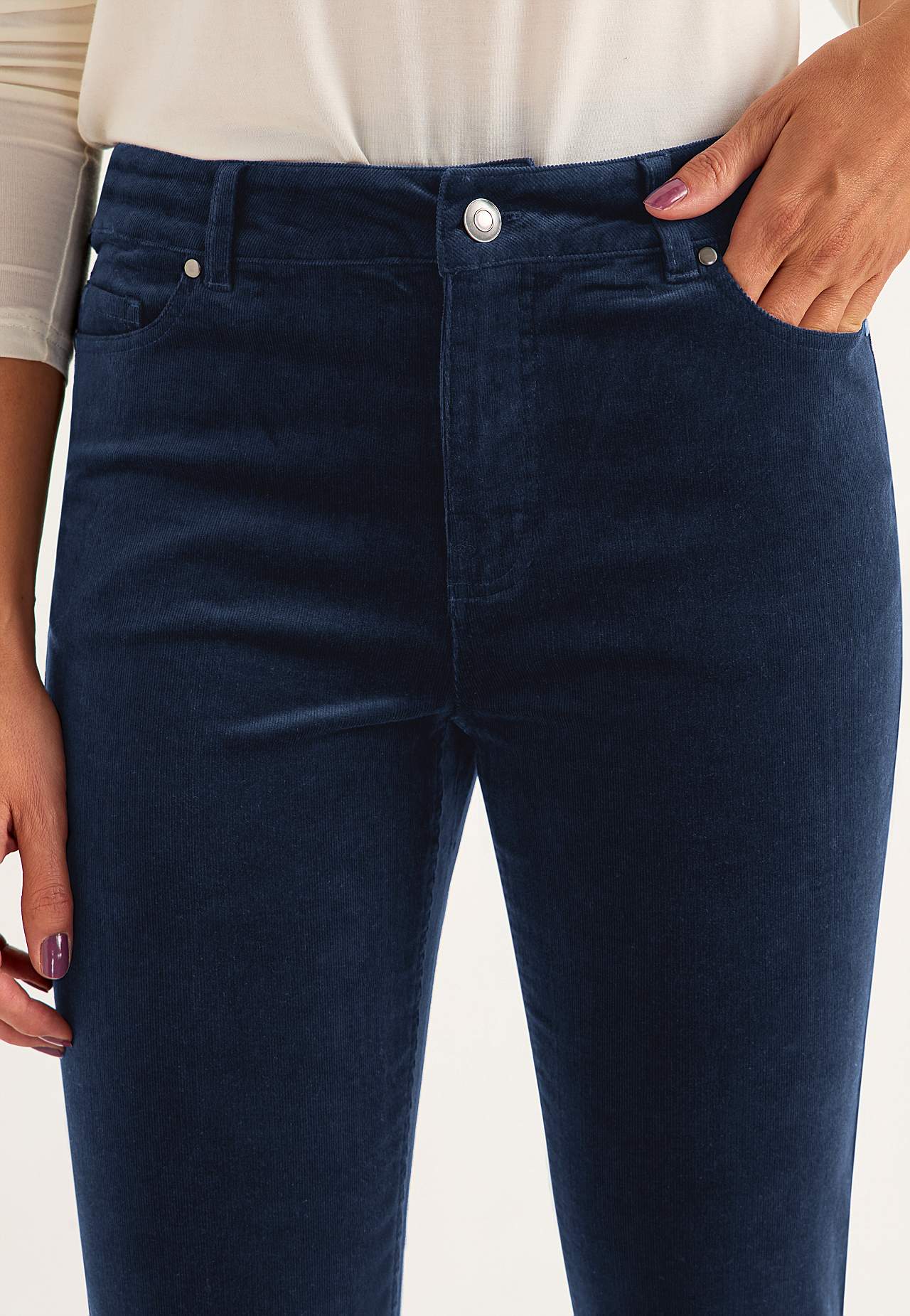 Elastische ribfluwelen broek met rechte benen