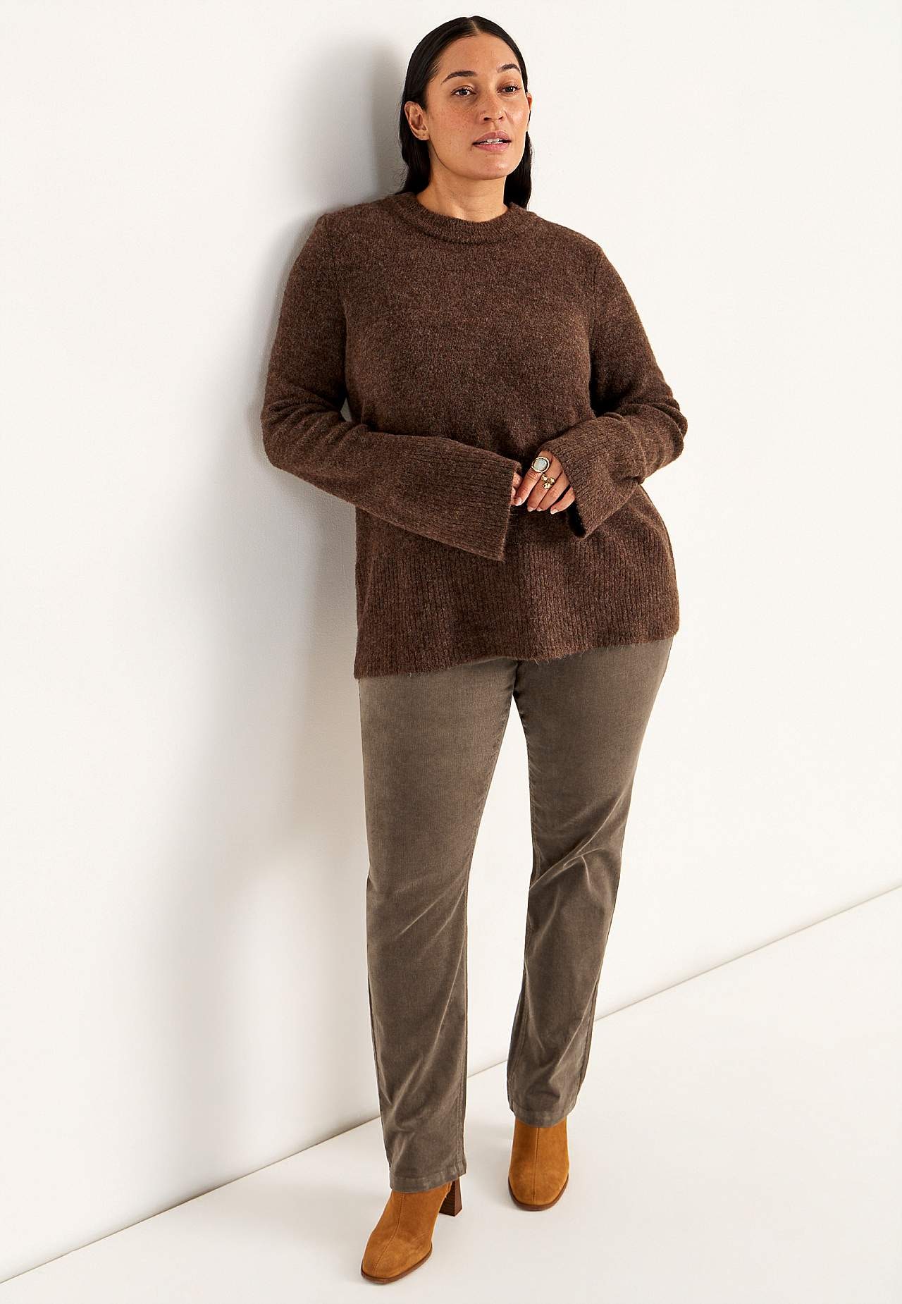 Elastische ribfluwelen broek met rechte benen