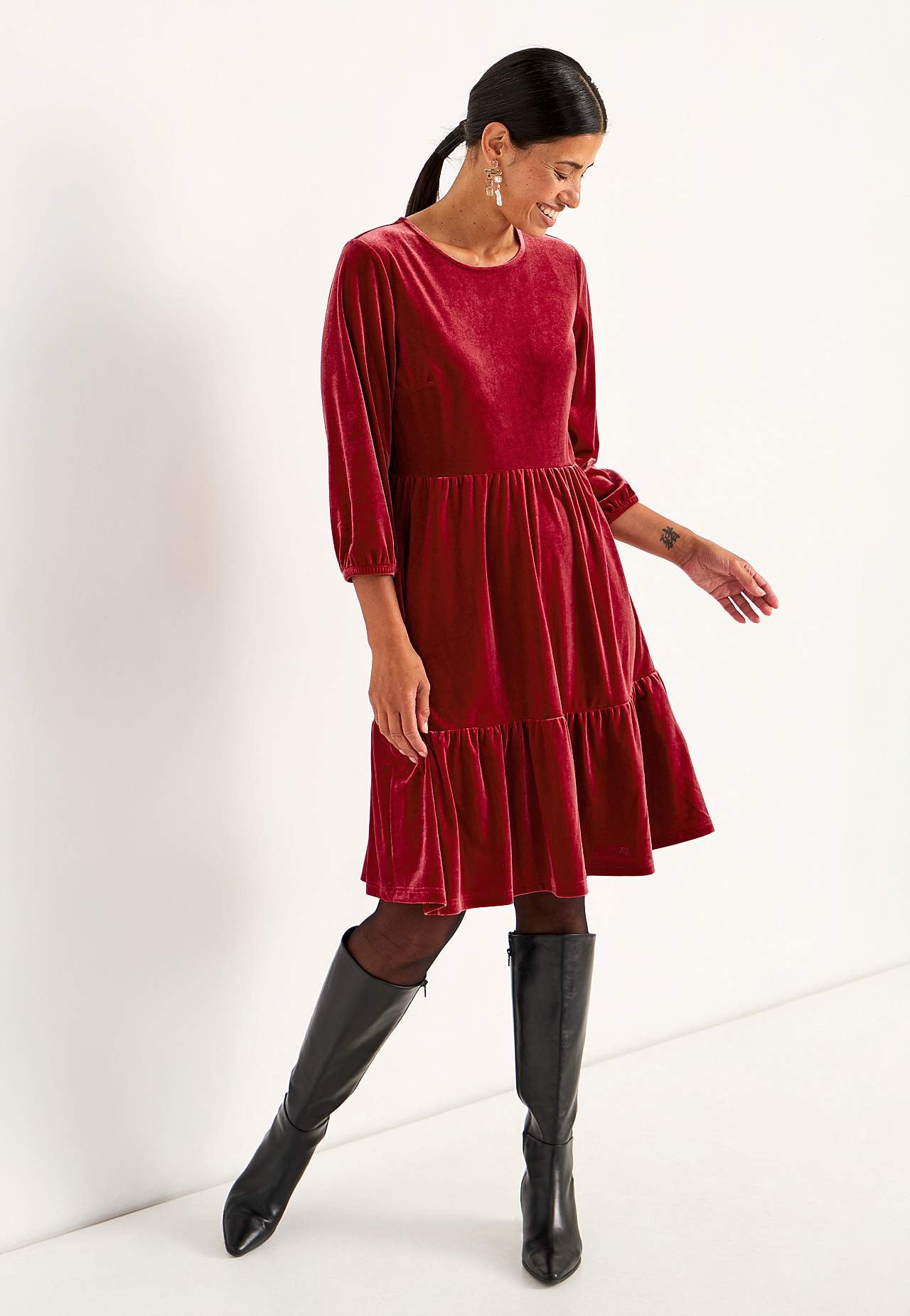 Velvet jurk met volanten