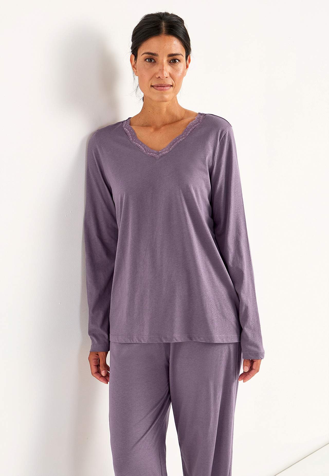 Tweedelige pyjama met kantrand