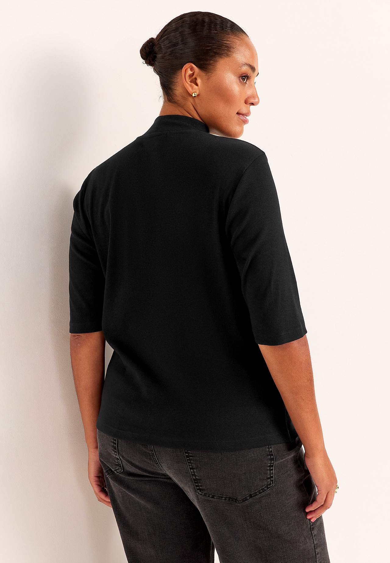 Geribbeld topje met coltrui