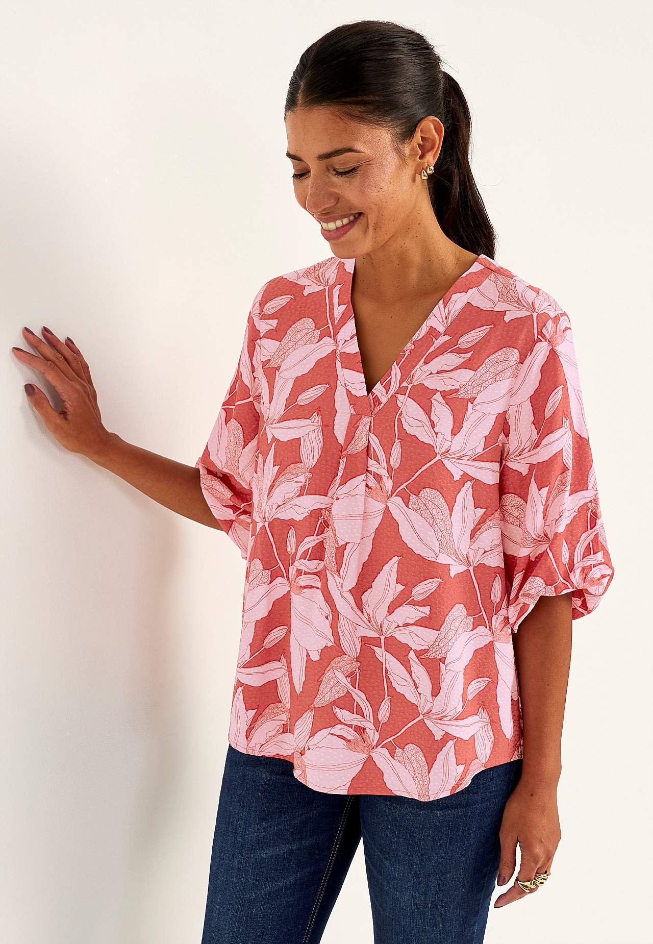 Gevlochten bloes met pofmouw