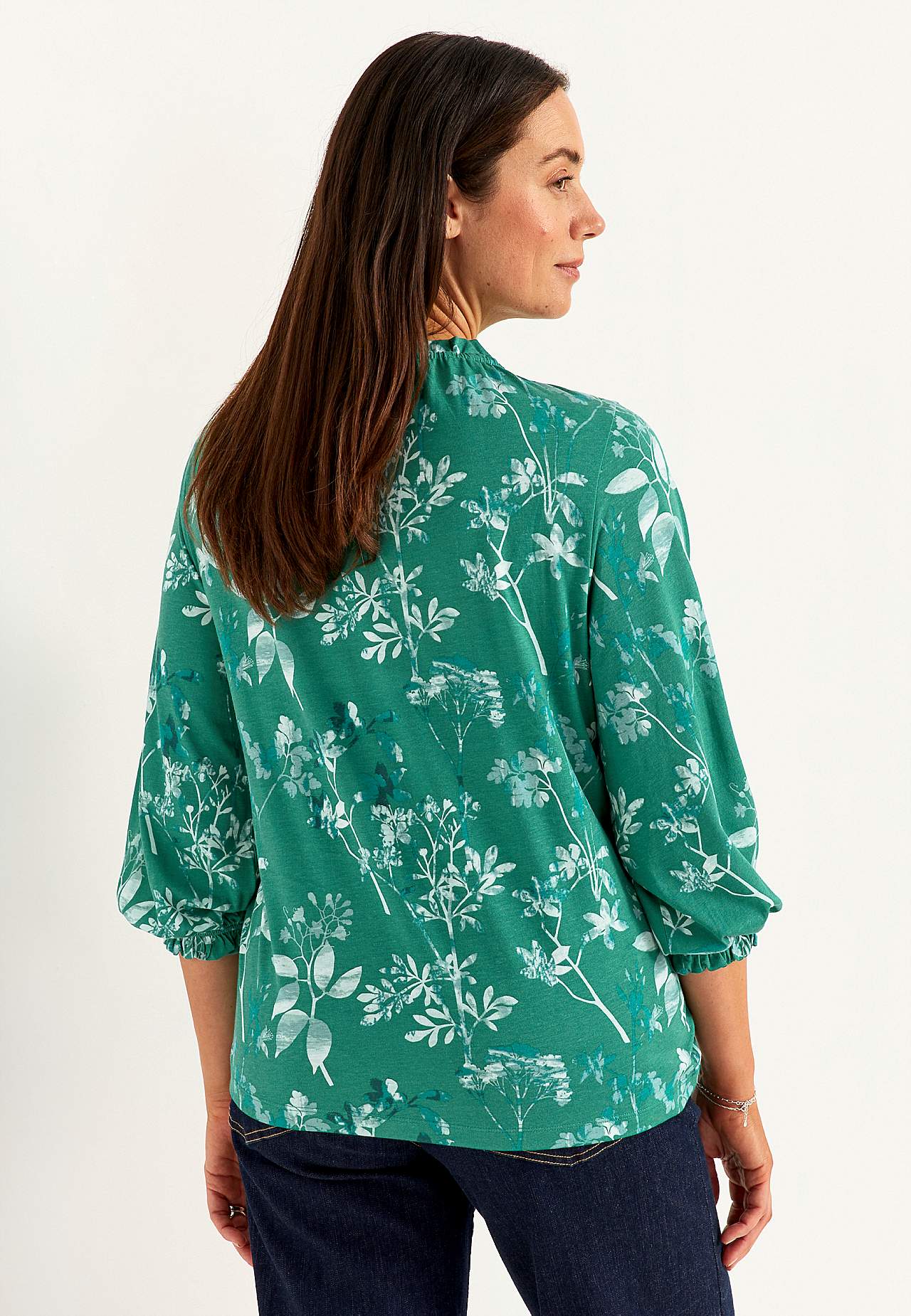 Jersey-topje met patroon met rand met ruches